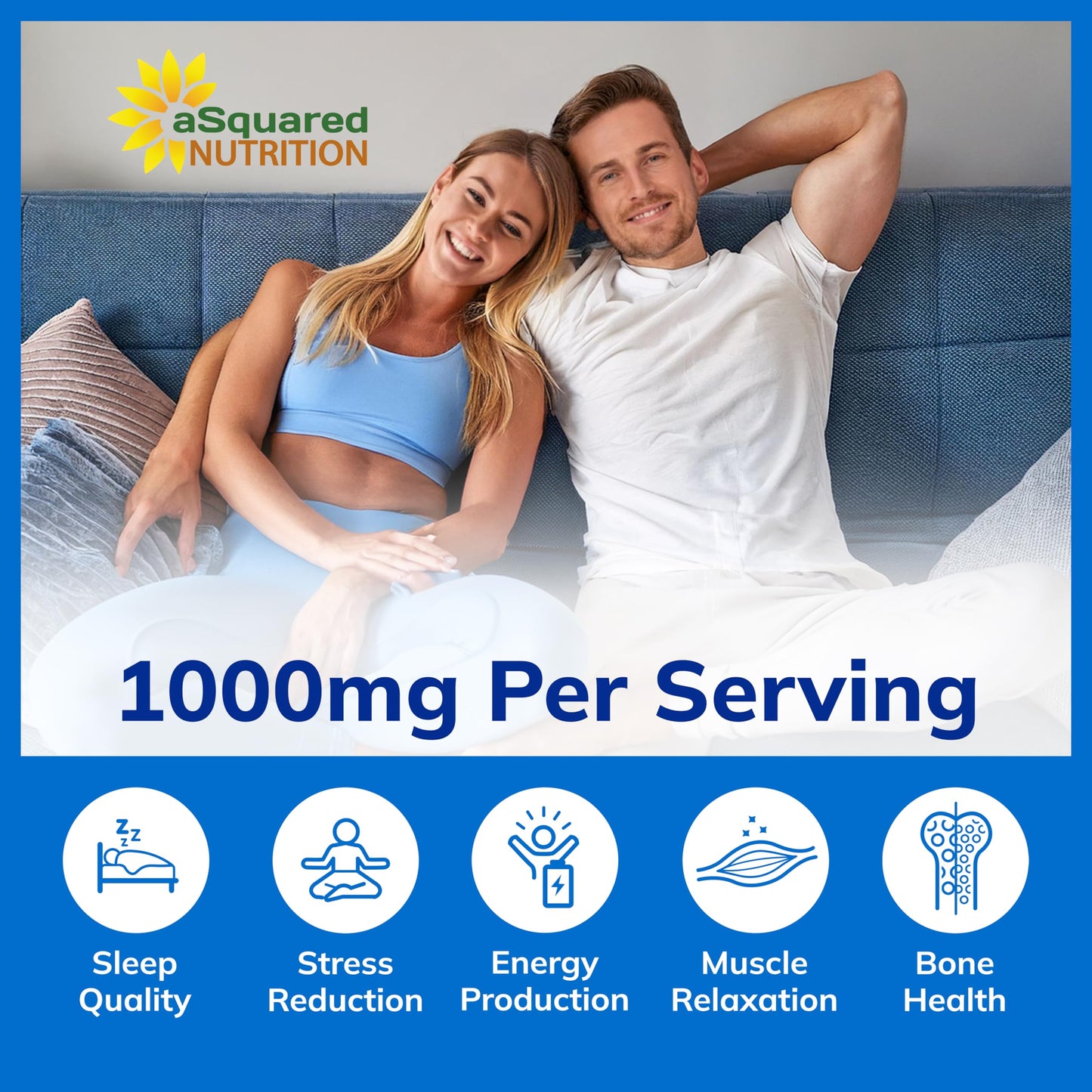 aSquared Nutrition Magnesium Glycinate 1000mg with D3 & B6 - Mag Complex - 500mg per Capsule, 120 Capsules