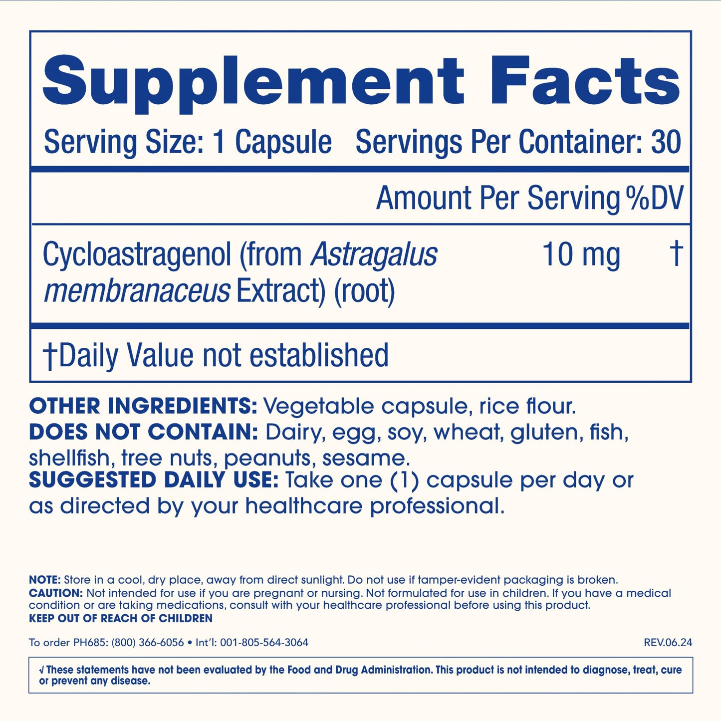 ProHealth Cycloastragenol Supplement Capsule, 30 Count