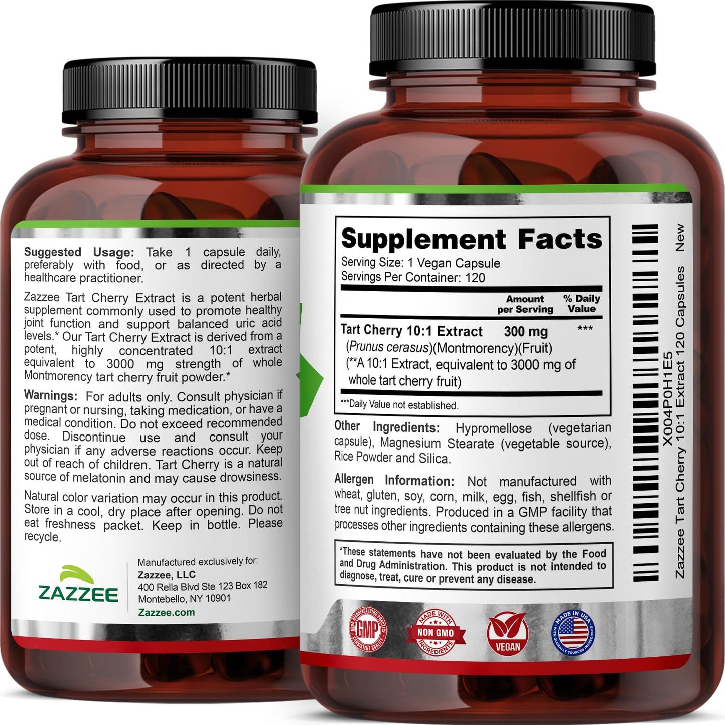 Zazzee Tart Cherry 10:1 Extract Capsules, 120 Count