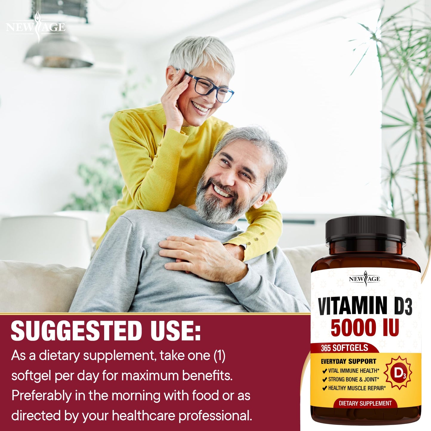 NEW AGE Vitamin D3 5000 IU 125mcg Softgel, 360 Softgels