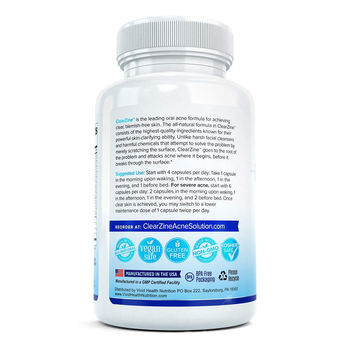 ClearZine Acne Pills for Teens, Adults with Hormonal & Cystic Acne 90 Capsules