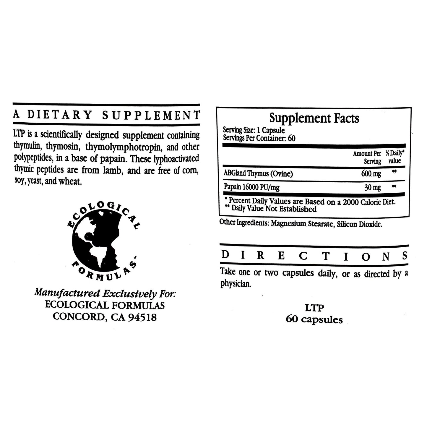 Ecological Formulas LTP Lyphoactivated Thymic Peptides 60 Capsules 3 Pack