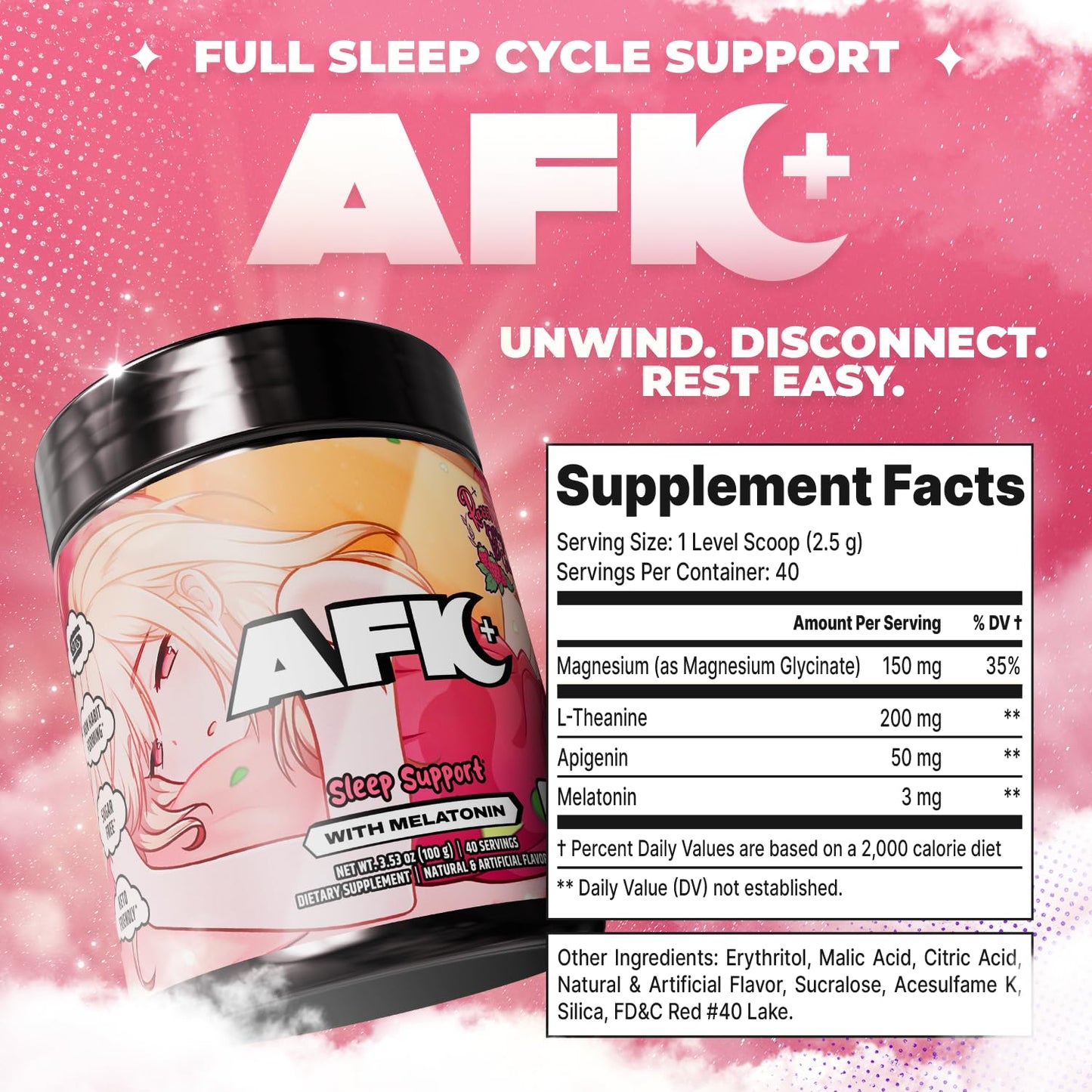 Gamer Supps AFK+ Powder (with Melatonin) Razzz Berry Sorbet 3.53 Ounce