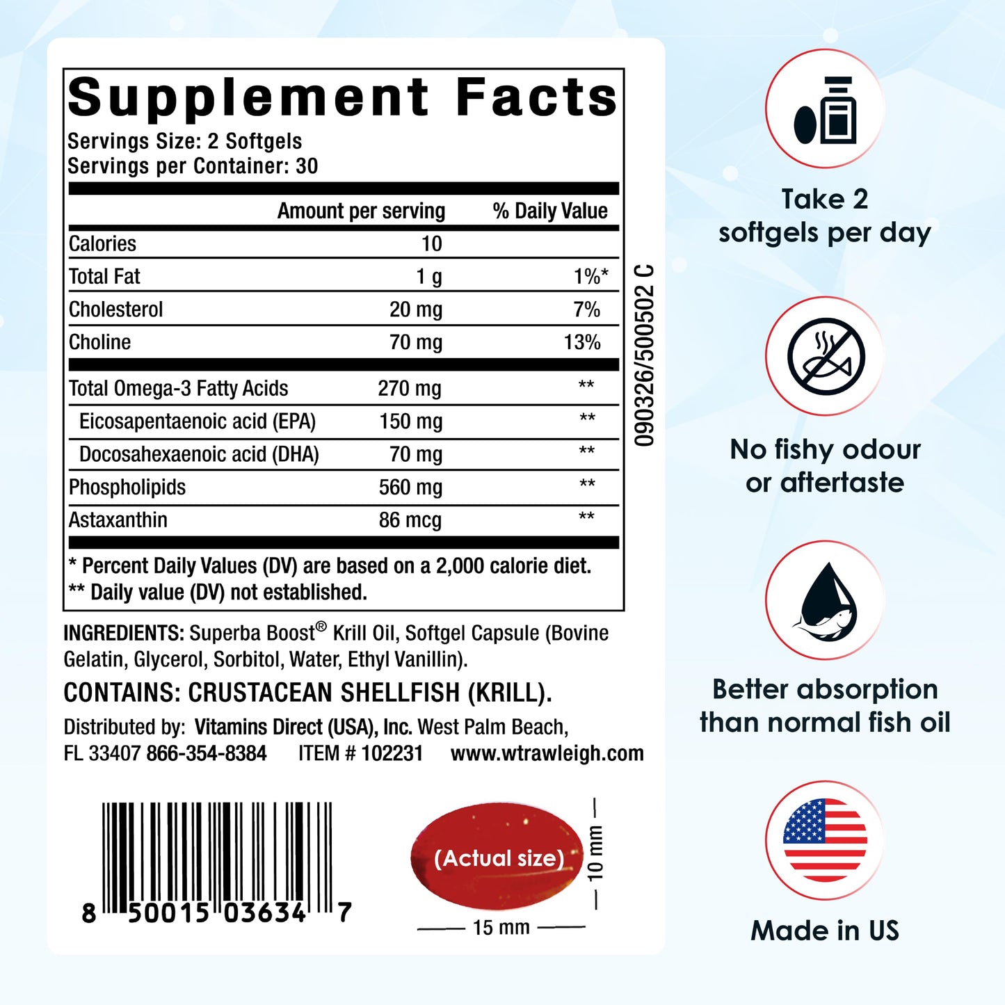 Rawleigh Superba Boost Antarctic Krill Oil 1000mg Softgel, 60 Count