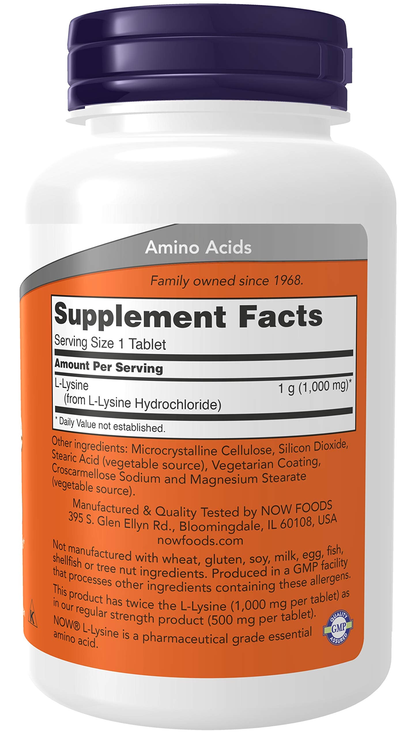 NOW Foods L-Lysine 1000 mg Double Strength Tablets, 300 Tablets