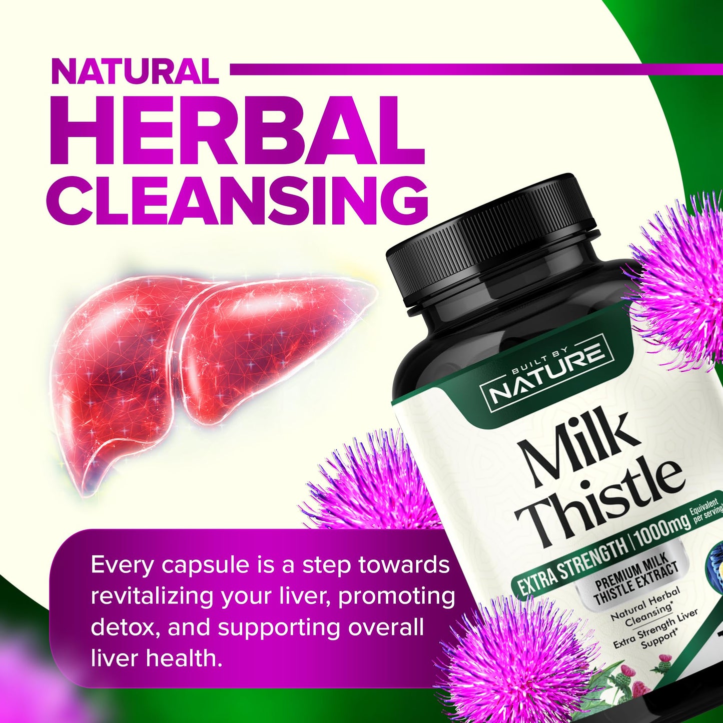 Built by Nature Milk Thistle Liver Detox Supplement Capsule 120 Count