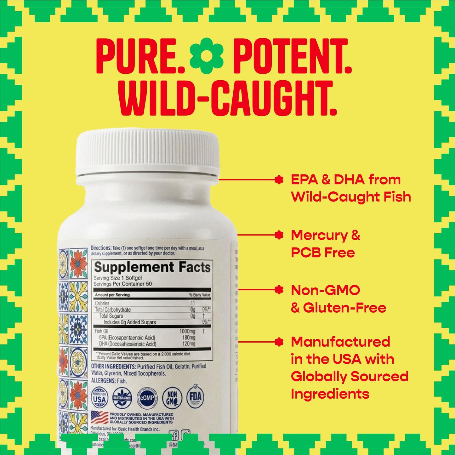 Basic Brands Pura Salud Omega 3 Fish Oil Softgels 50