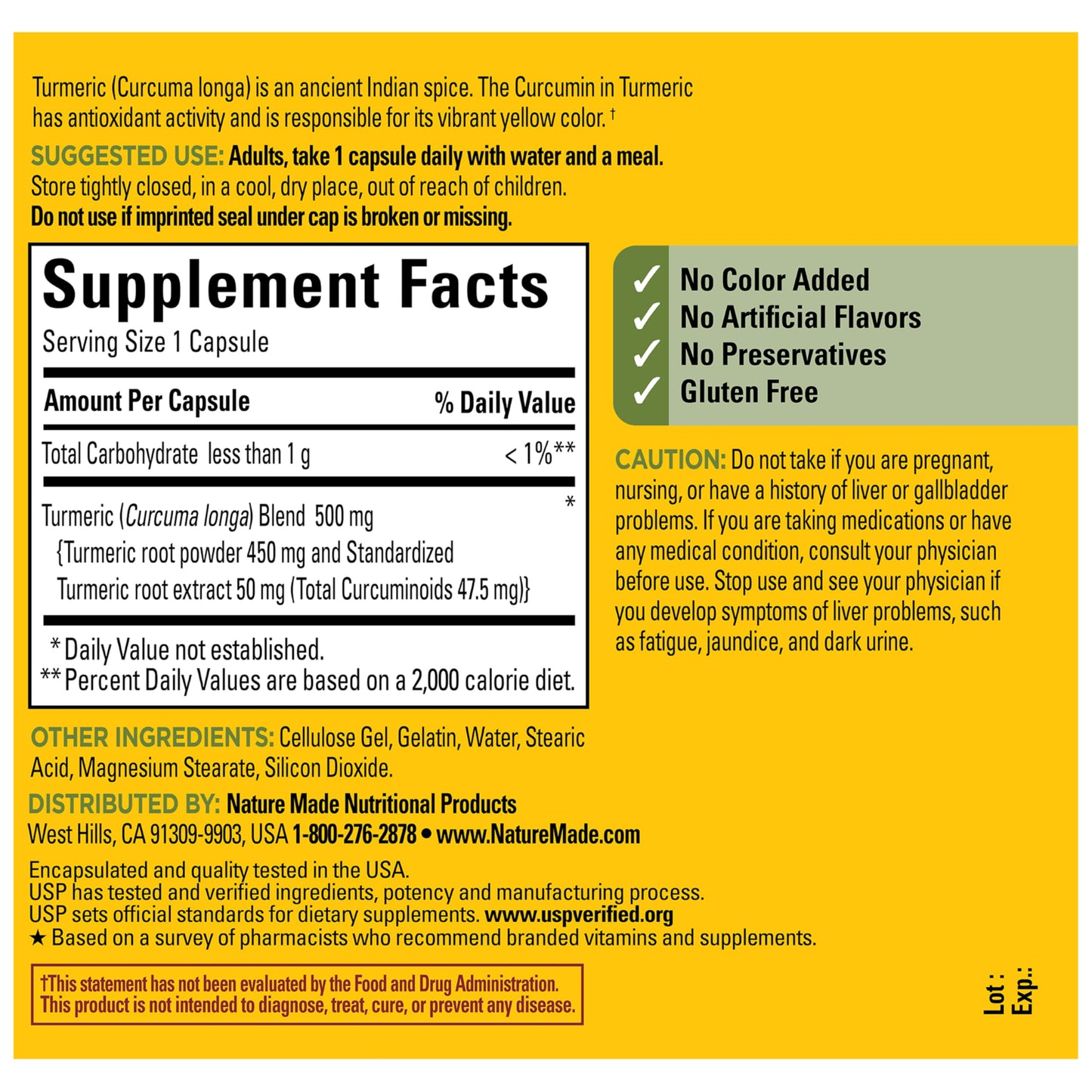 Nature Made Turmeric Curcumin 500 mg Capsules 120 Count