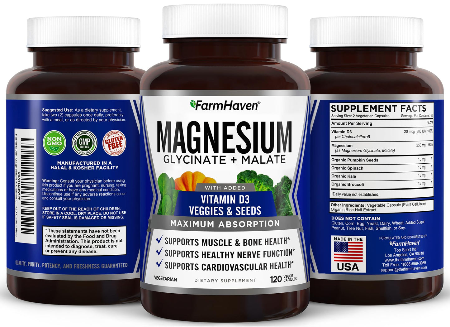 FarmHaven Magnesium Glycinate & Malate Complex with Vitamin D3 Capsules, 360 Count