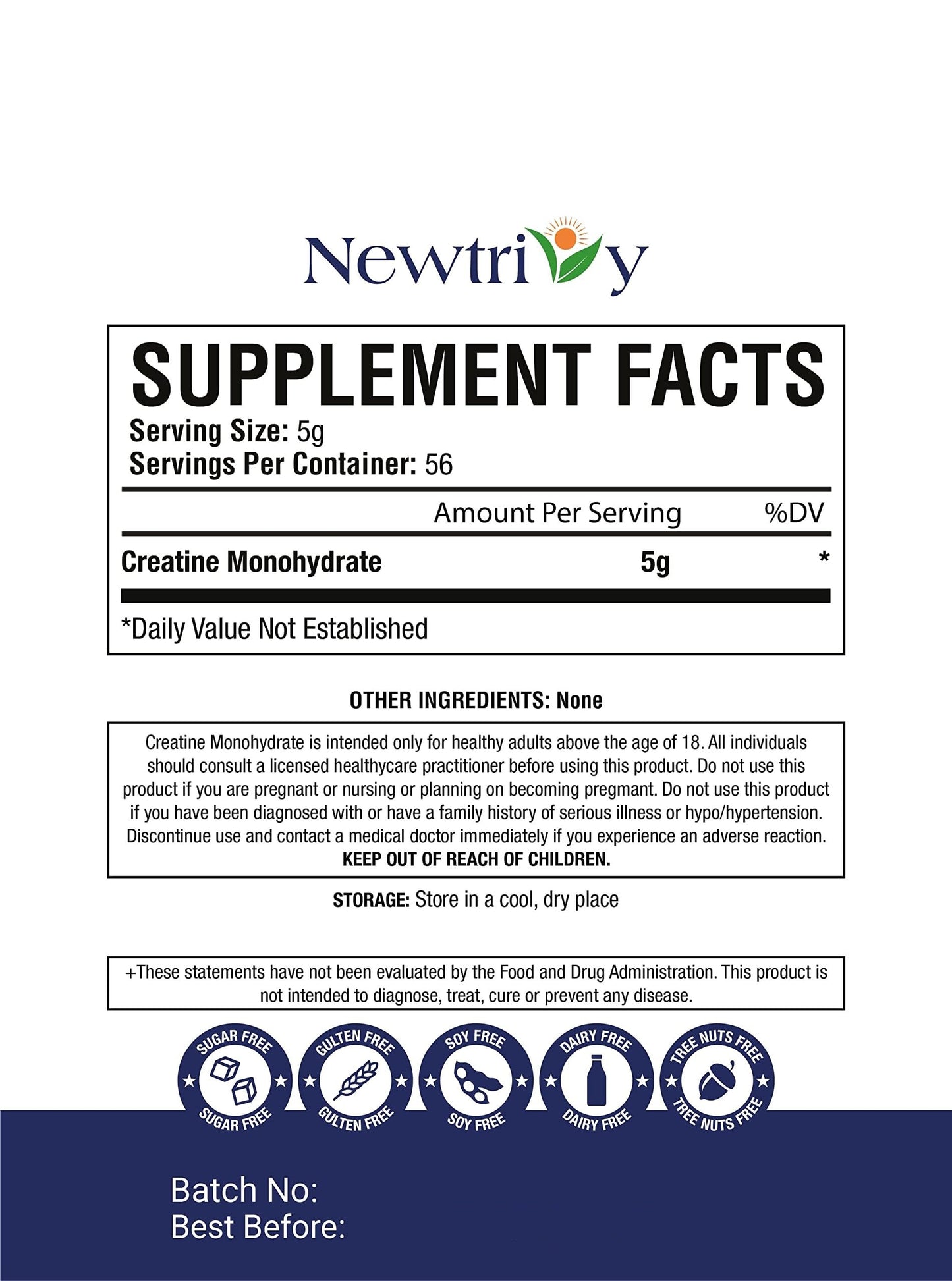 Newtrivy Creatine Monohydrate, Micronized, Pure, Unflavored Powder 9.87 Ounce