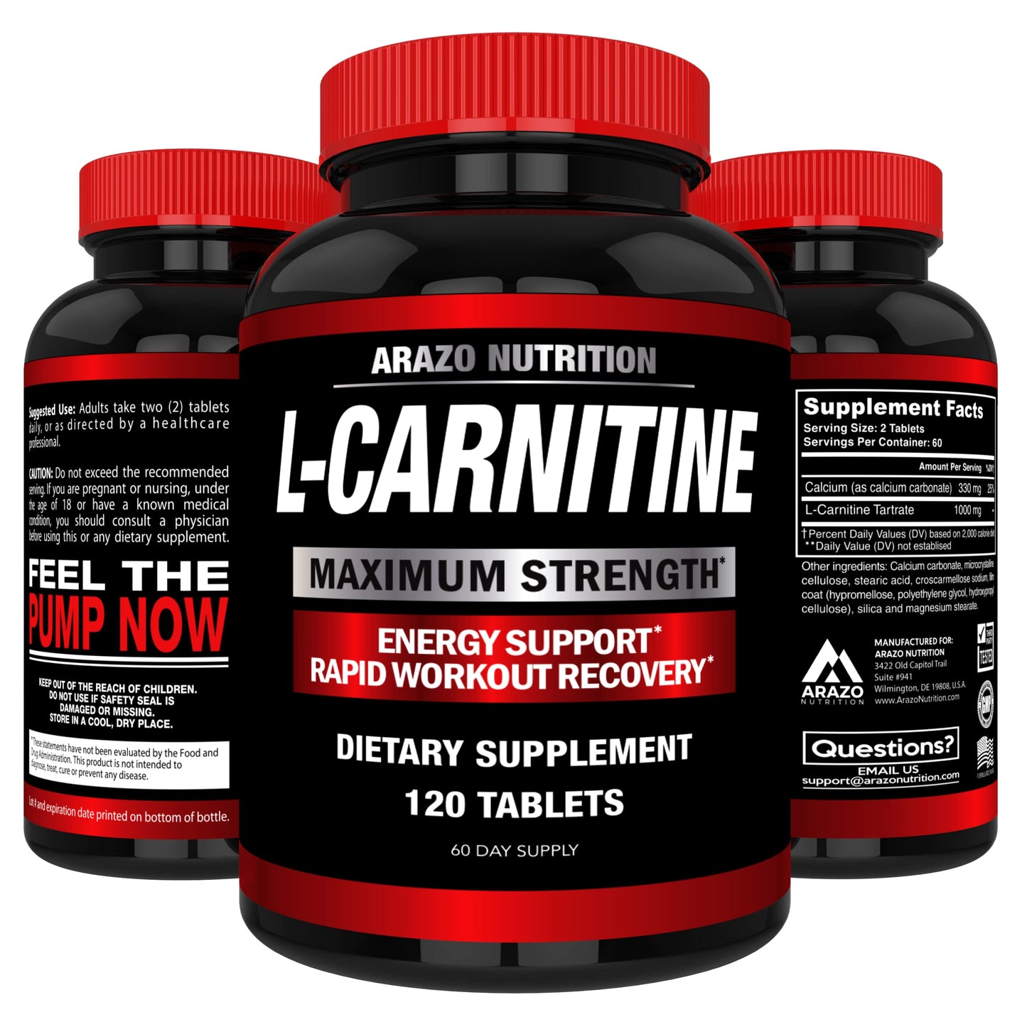 Arazo Nutrition Super Strength L-Carnitine 1000mg with Calcium Tablets 120 Count