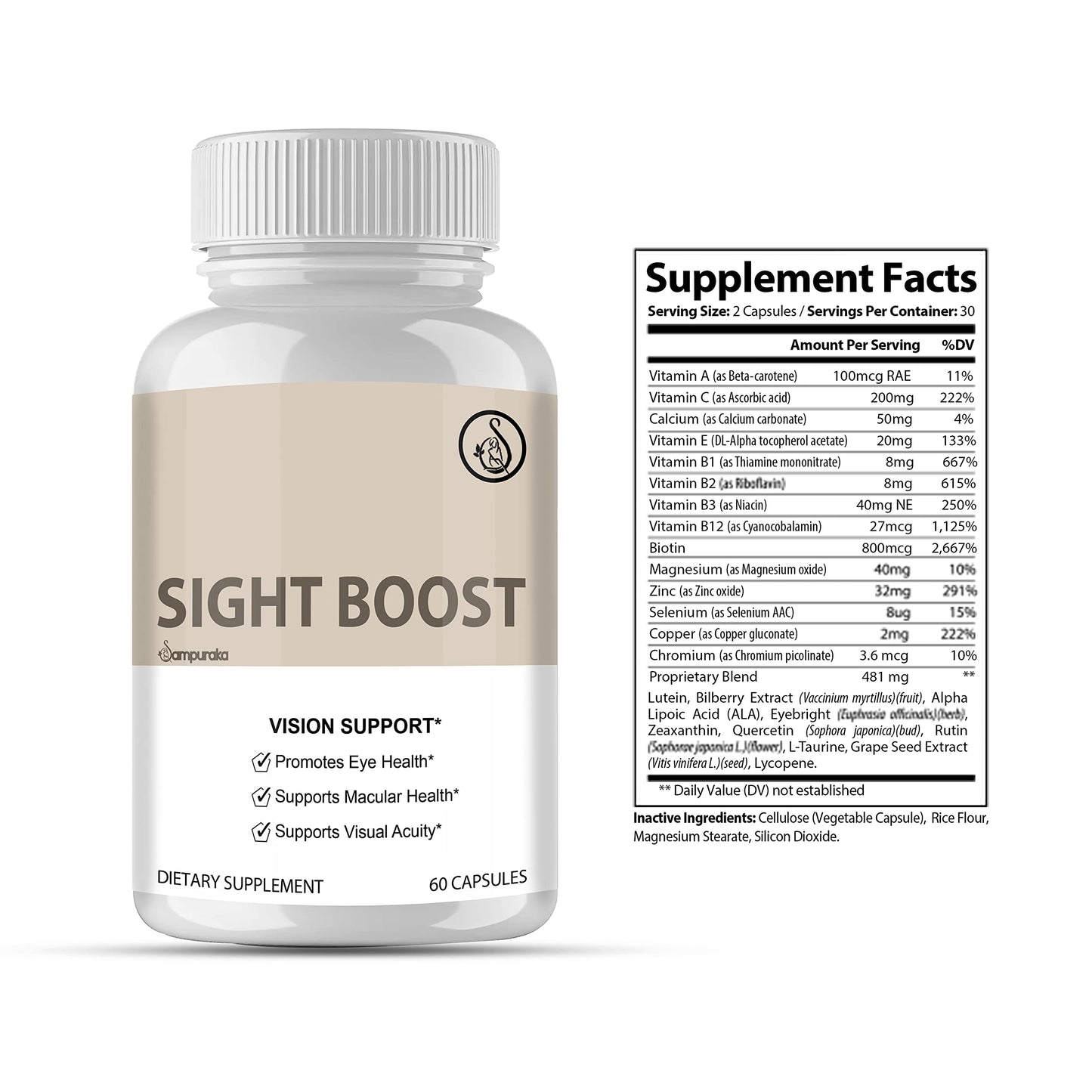 Sampuraka Sight Boost Vision Care Supplement for Clear and Sharp Vision, Advanced Formula Sight Care, 60 Count Capsules