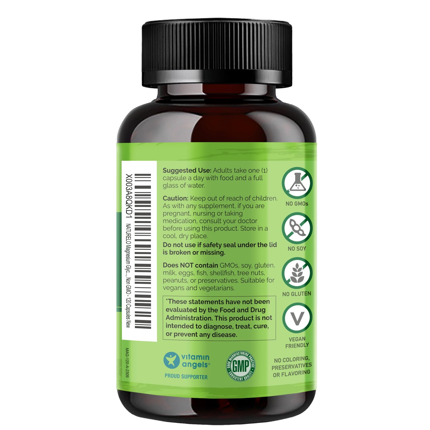 NATURELO Magnesium Glycinate Chelate Complex Capsules, 120 Capsules