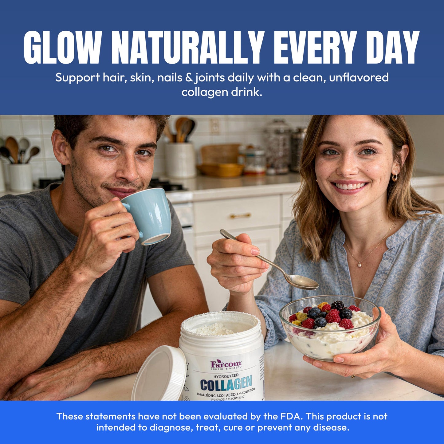 Farcom Hydrolyzed Collagen Peptides Powder 7 oz with Biotin 10,000mcg, Hyaluronic Acid & Vitamin C – Unflavored Collagen Powder for Hair, Skin, Nails & Joint Support, Gluten Free, Non-GMO
