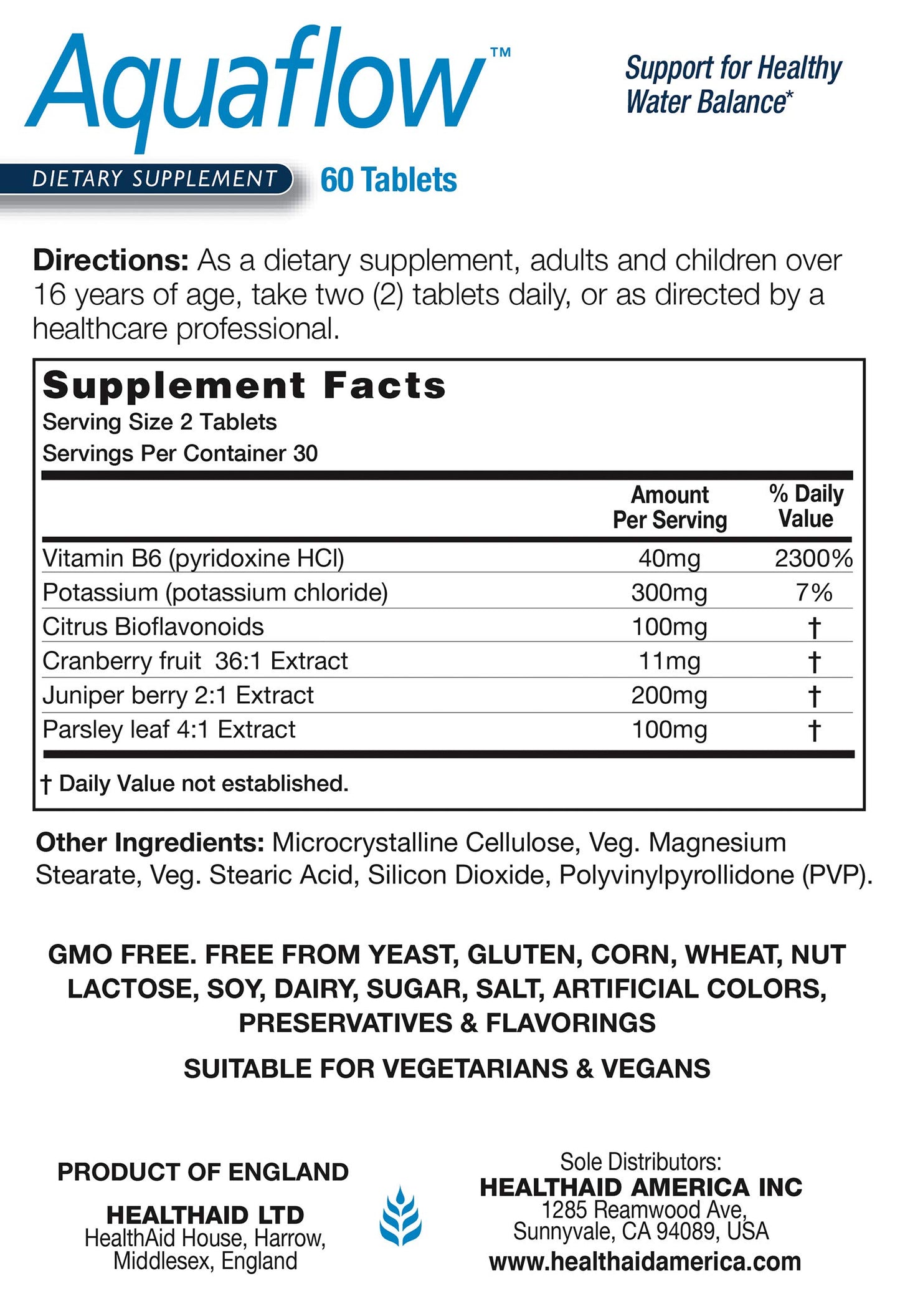 HealthAid Aquaflow Water Balance Support, 60 Tablets