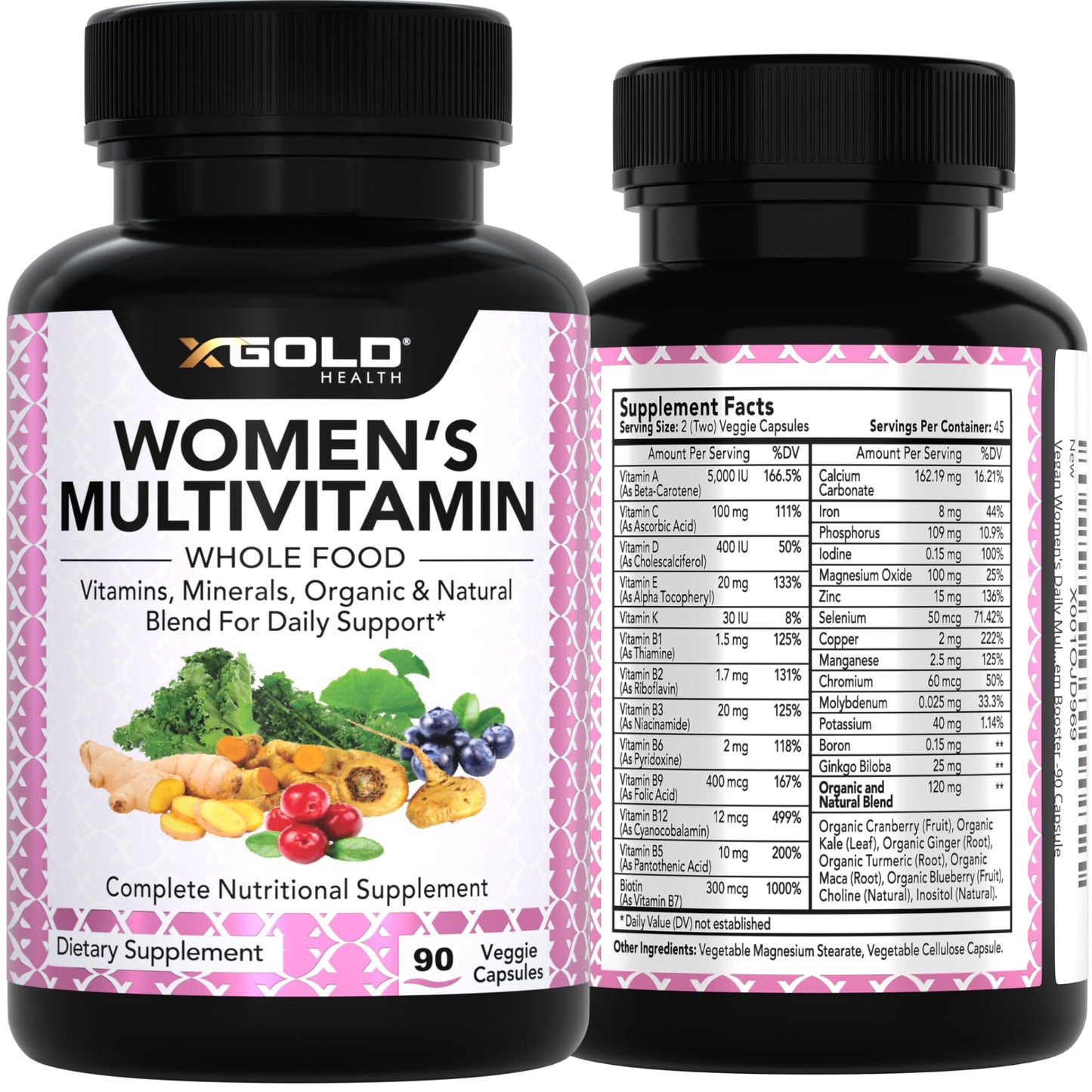 X Gold Health Vegan Women's Daily Multivitamin 50 Plus Organic WholeFood 90 Capsules