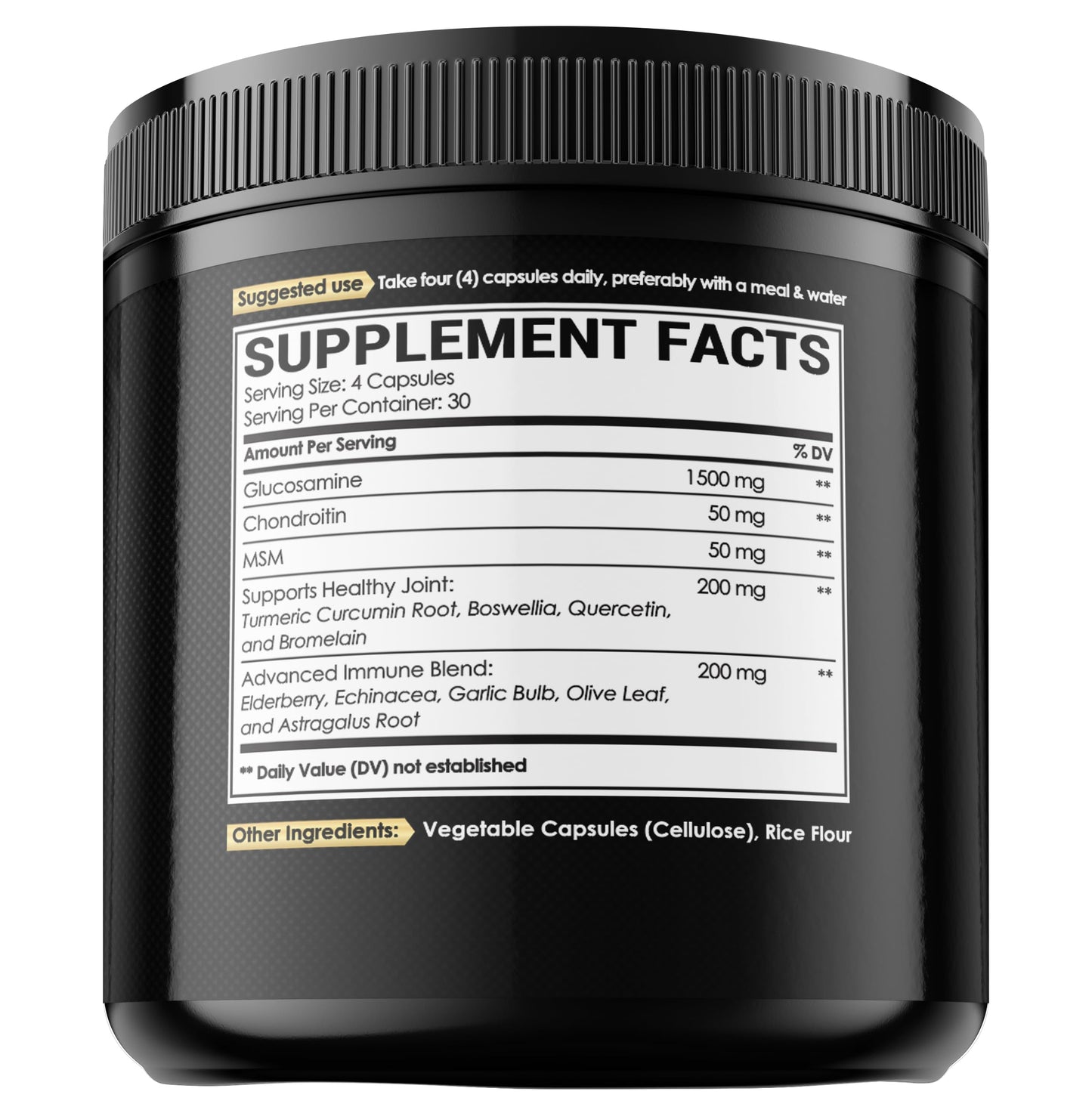 NUQIIT Glucosamine Chondroitin MSM with Immune & Joint Support Supplement 2000mg - Turmeric Curcumin Root, Boswellia, Elderberry, Echinacea & More Capsules 120