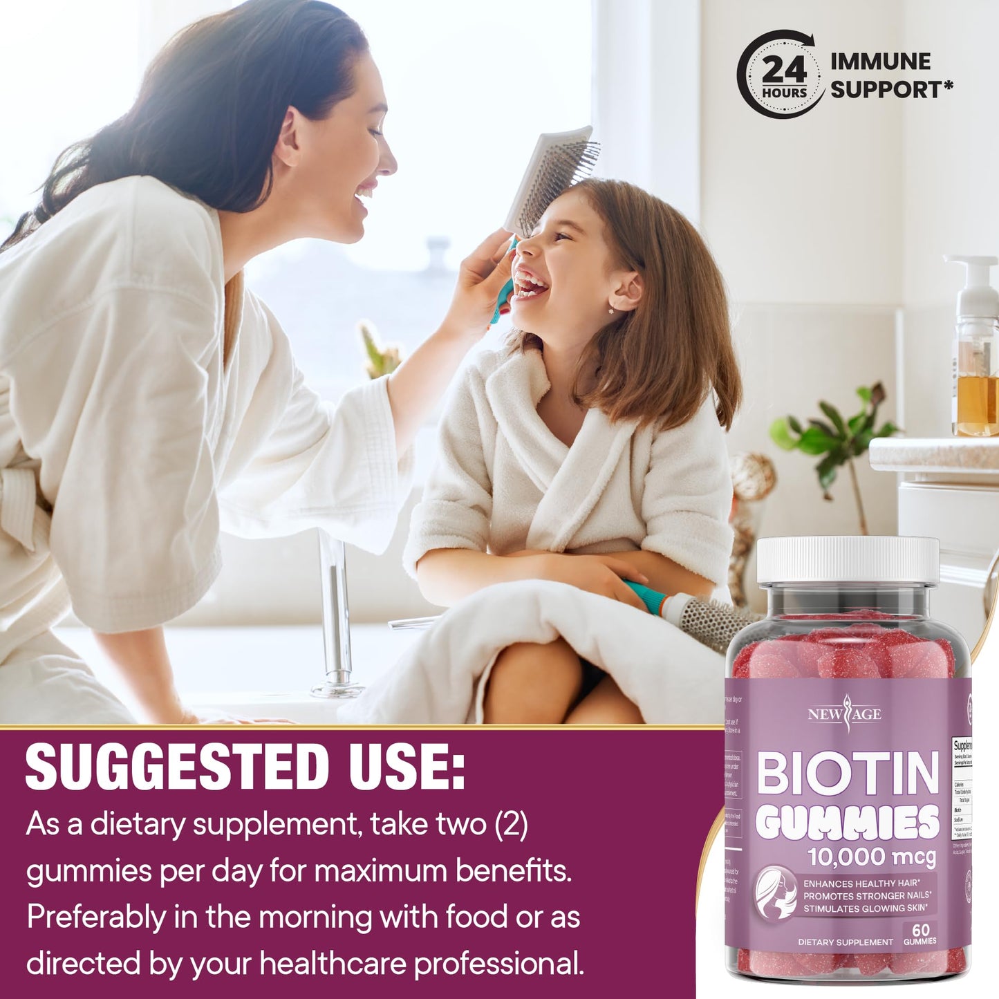 NEW AGE Biotin Gummies 10,000 mcg Non-GMO Hair, Skin & Nails – Made in USA, 120 Gummies