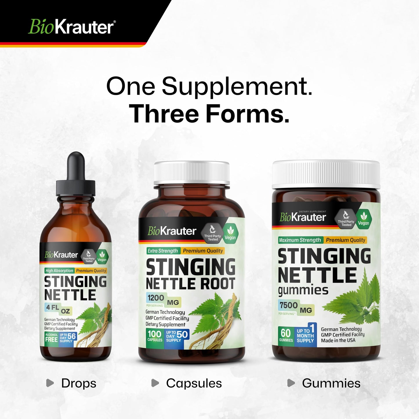 BIO KRAUTER Stinging Nettle Root Supplement (Urtica Dioica) 1200 mg Capsules 100