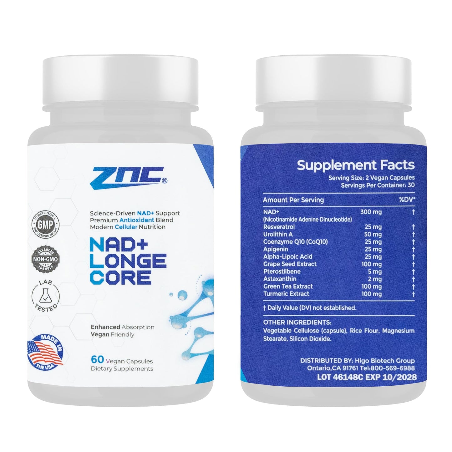 ZNC 10-in-1 NAD+ Supplement with Liposomal NAD, Urolithin A & Resveratrol for Energy & Cellular Repair Softgel, 60-Count