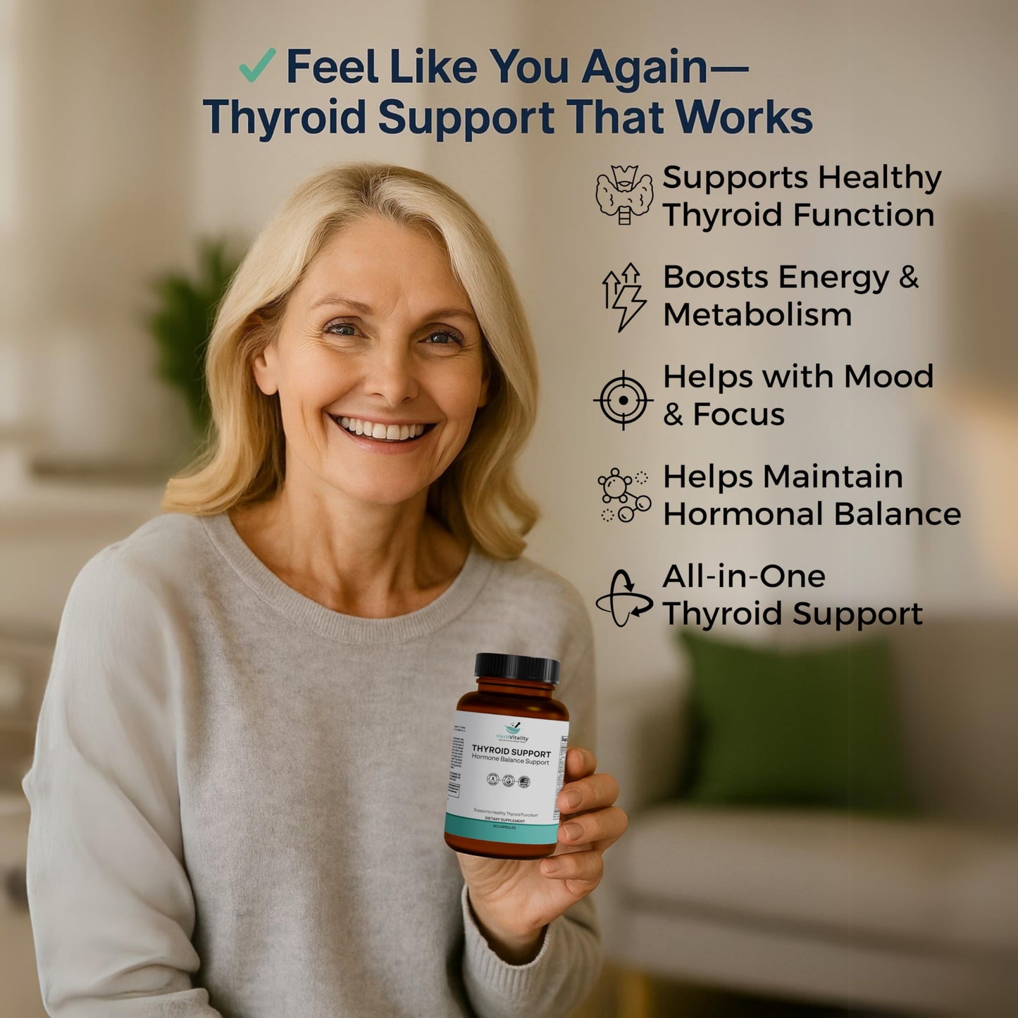 Herb Vitality Thyroid Support Supplement with Iodine, Ashwagandha & Kelp, 60 Capsules
