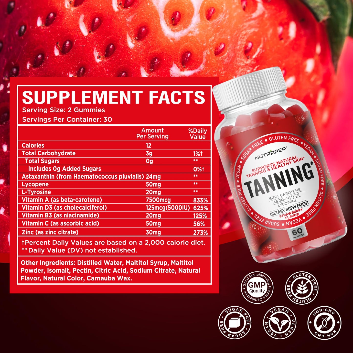 NutraPep Tanning Gummies for Women, 60 Count