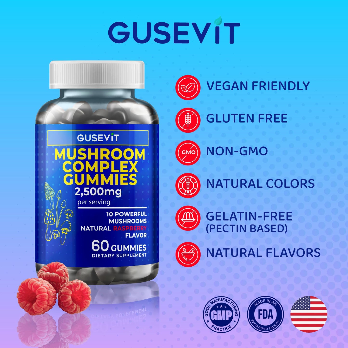 Gusevit Mushroom Gummies 60 Count