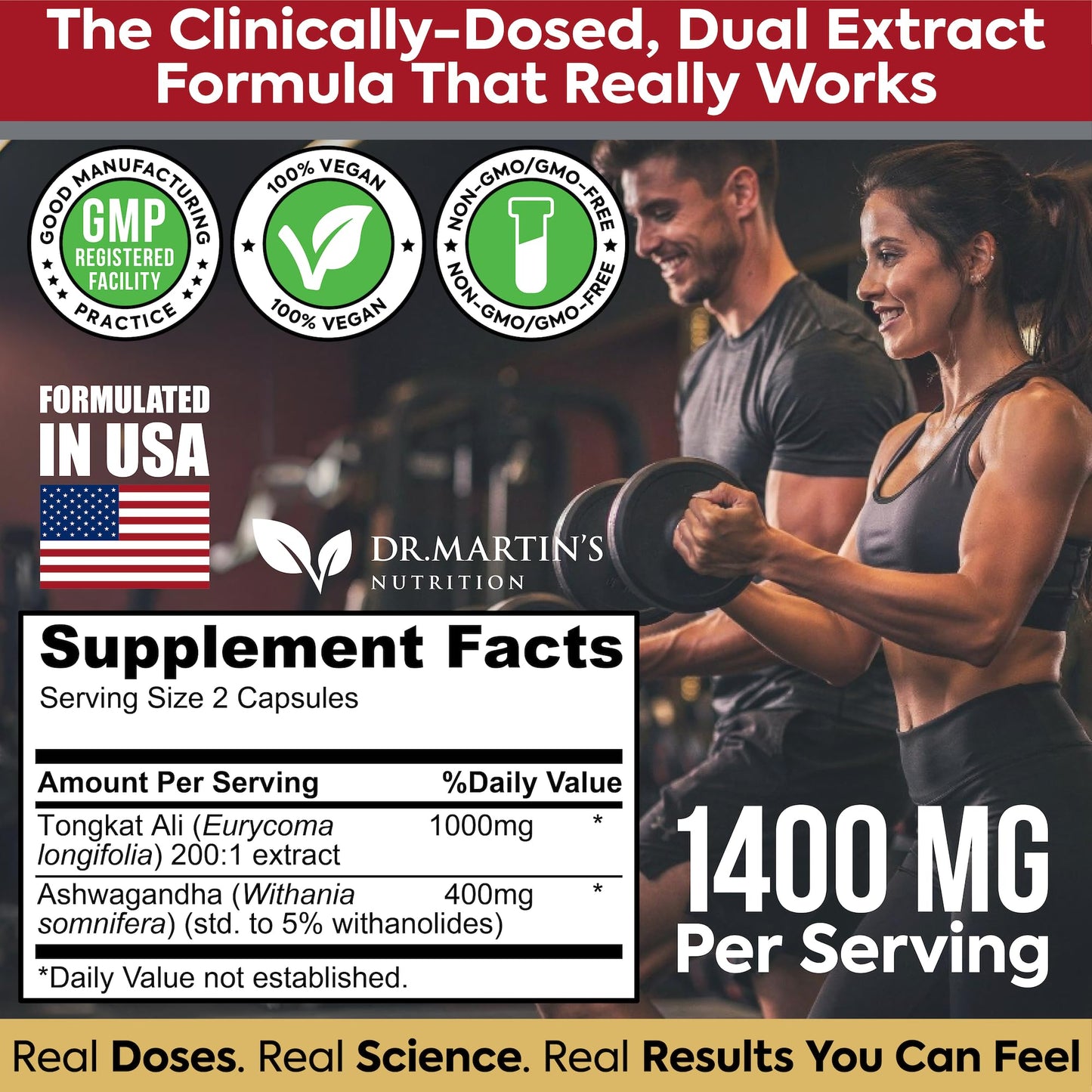 DR. MARTIN'S NUTRITION Tongkat Ali 200:1 Extract + Ashwagandha 5% Withanolides, 120 Capsules