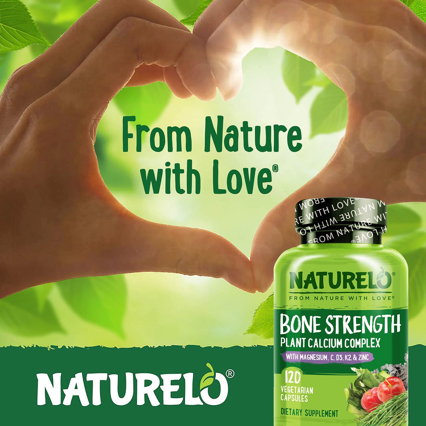 NATURELO Calcium 600mg Supplement for Bone Strength with Vitamin D3, 120 Capsules