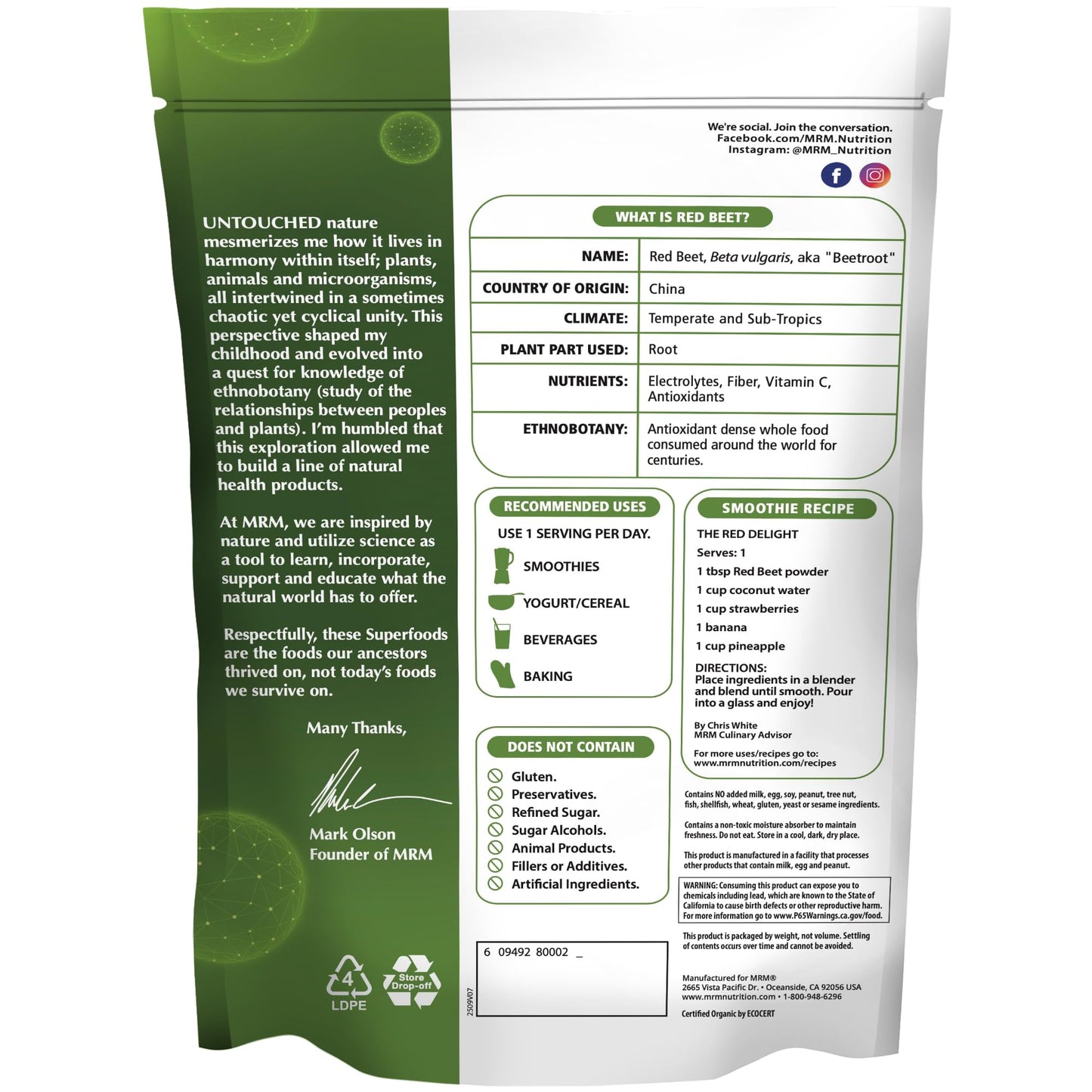 MRM Organic Red Beet Powder 8.5 Ounce