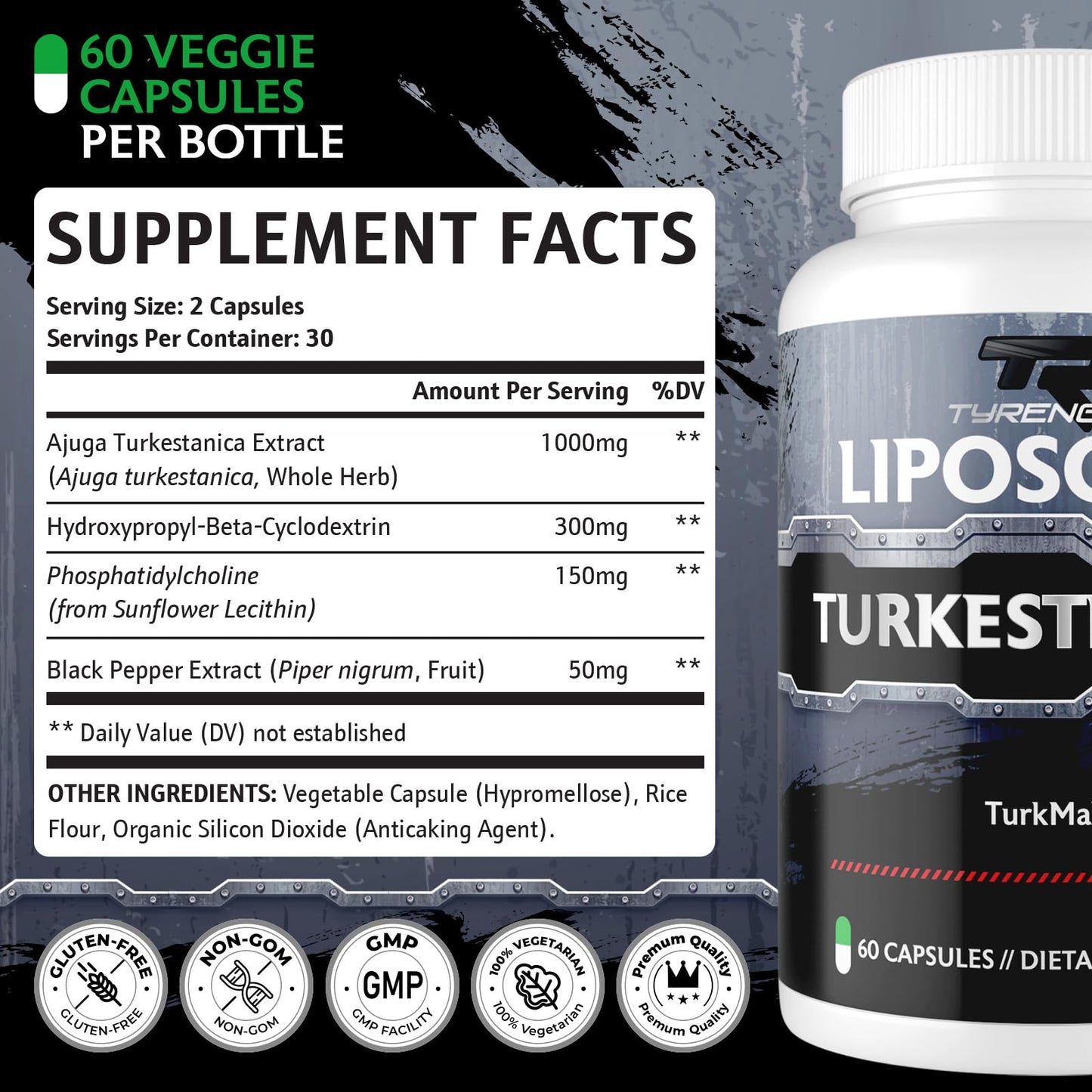 TyRengss Liposomal Turkesterone Supplement for Men 60 Capsules