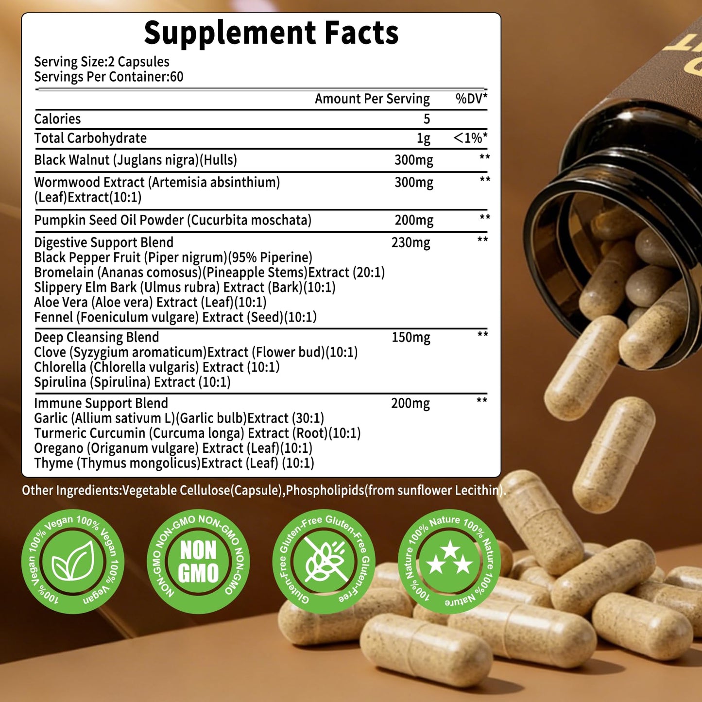VPKIN Wormwood Black Walnut Clove Cleanse Capsule 120 Count
