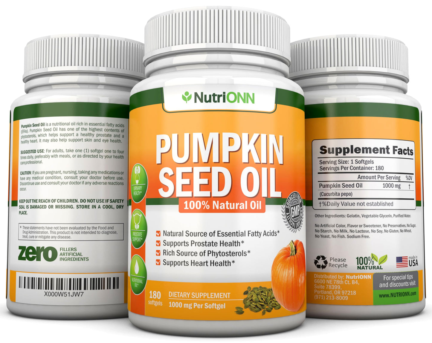 NutriONN Pumpkin Seed Oil 1000mg Softgels 180