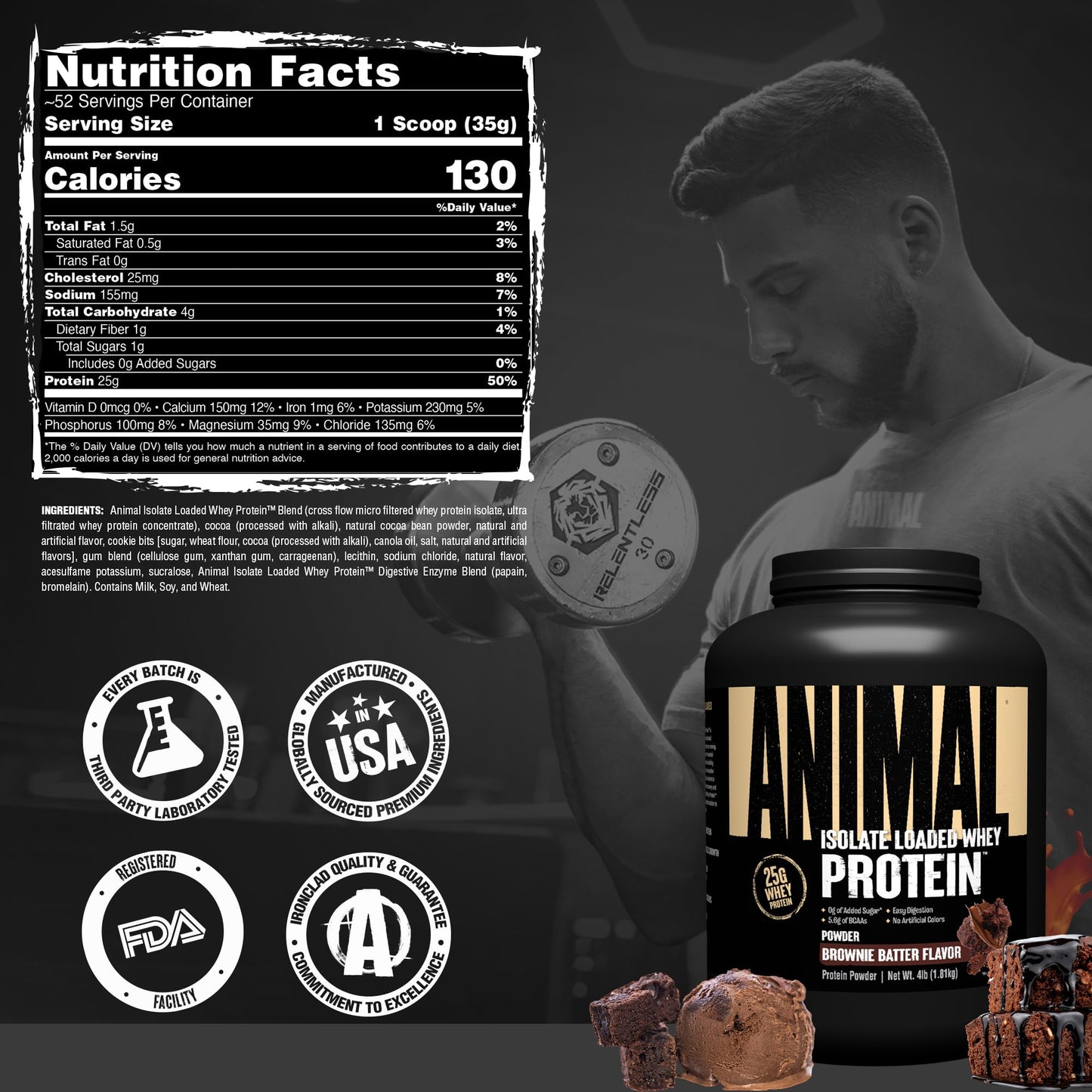 Animal Whey Isolate Protein Powder, Brownie Batter, 64 Servings