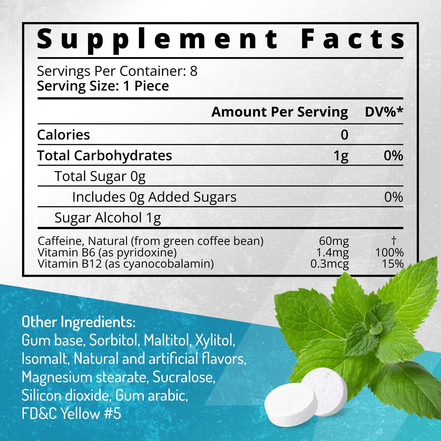 ENERGIZE Peppermint Caffeine Gum Chewable 48 Count