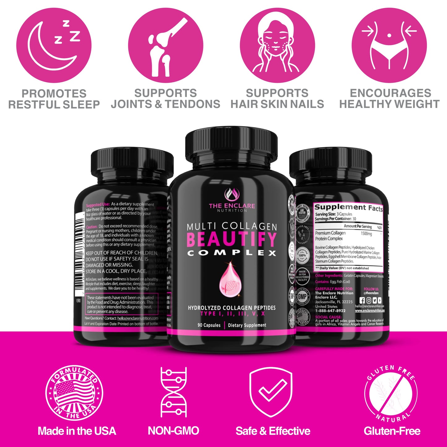 THE ENCLARE NUTRITION Beautify Multi Collagen Complex Capsules 90 Count