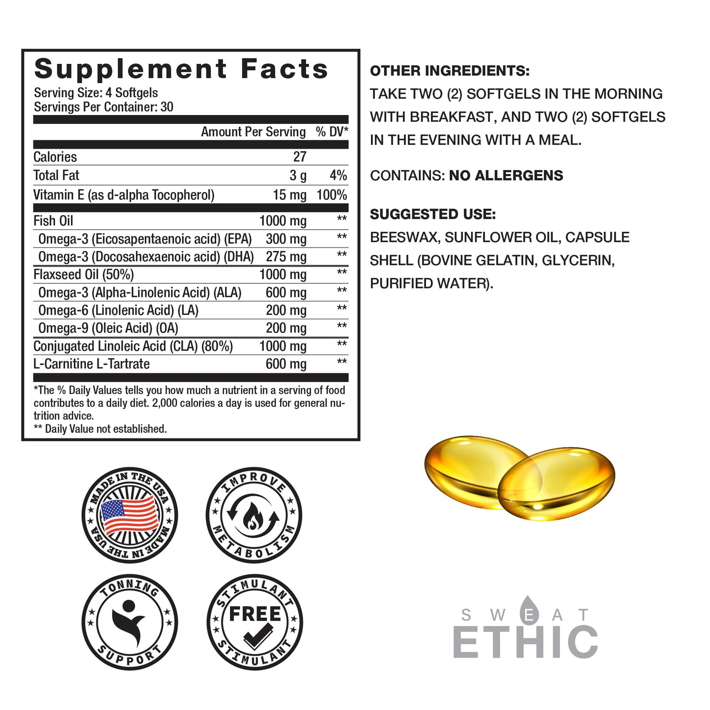 Sweat Ethic Omega Lean Muscle Toner Capsule 120 Capsules