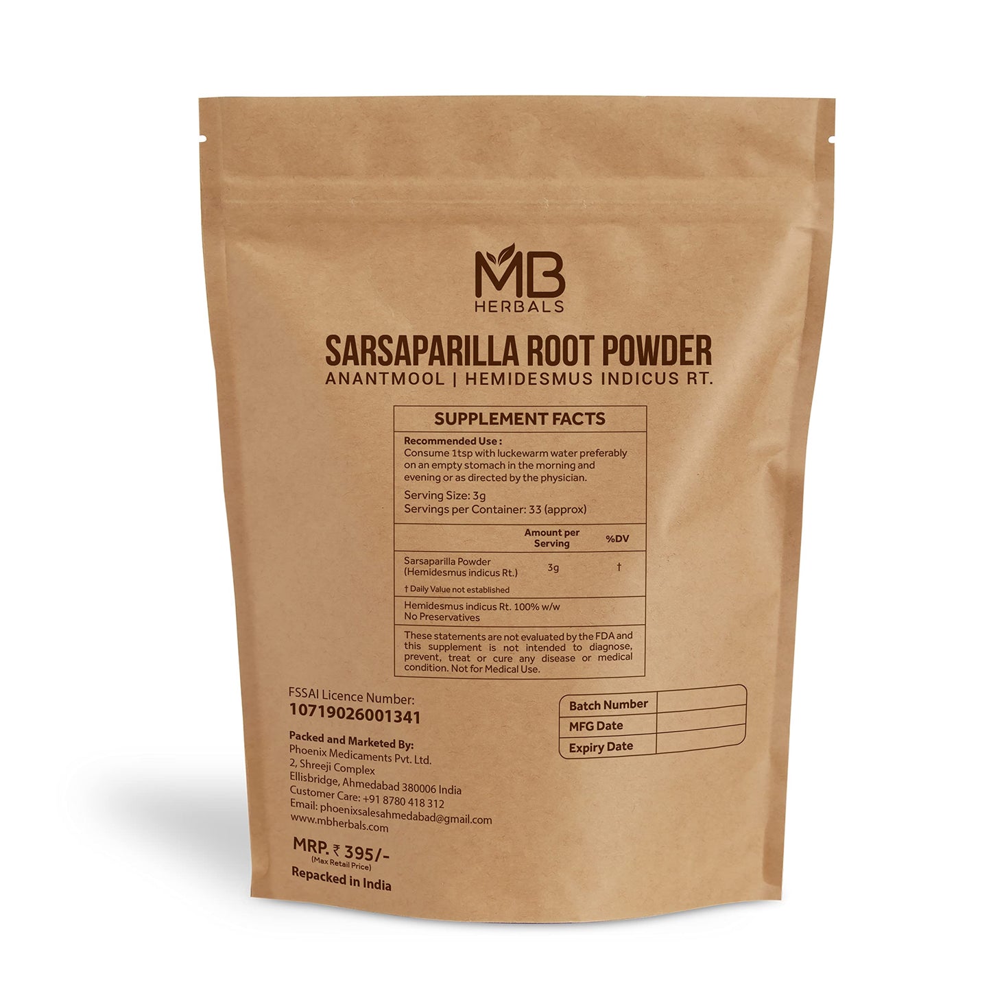 MB Herbals Sarsaparilla Root Powder 3.53 oz