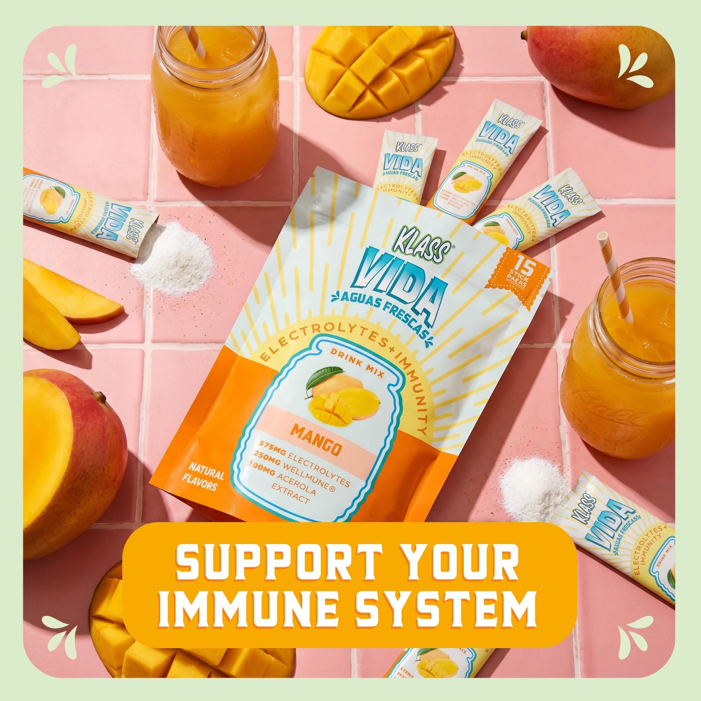 KLASS VIDA Hydration + Immunity Mango Electrolytes Powder 4.23 Ounce