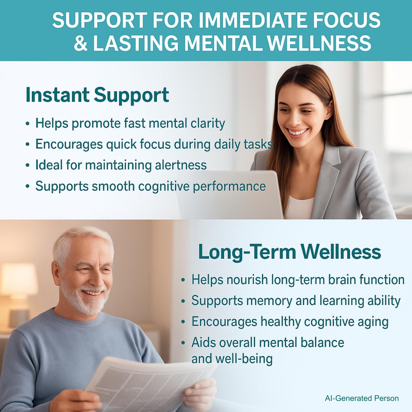 RSSRSS Brain Supplements for Memory and Focus, 21-in-1 Advanced Cognitive Formula, Natural Herbal Formula, Clarity & Cognitive Improvement for Men & Women, 90 Capsules