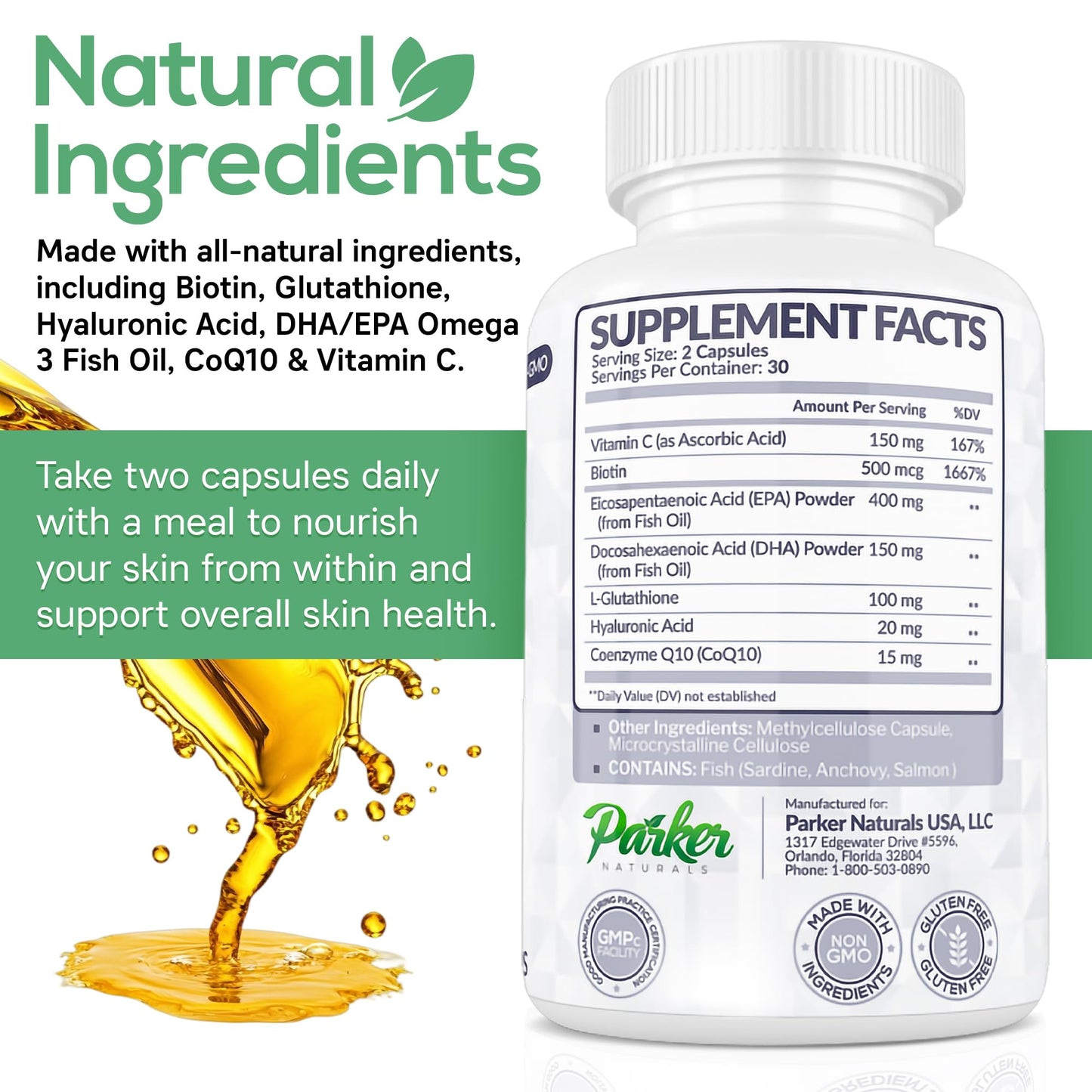 Parker Naturals Glowing Skin Supplement Capsules, 60 Count