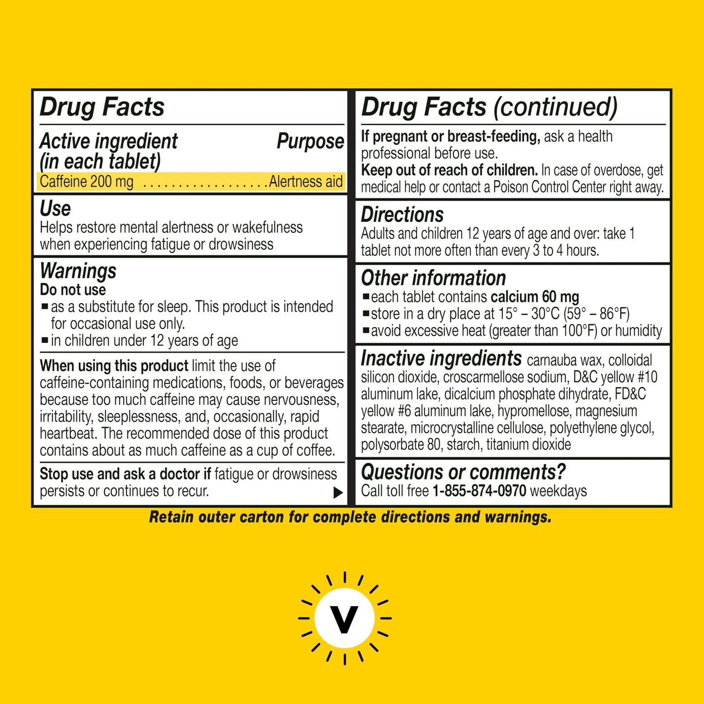 Vivarin Caffeine Pills 200mg Tablet, 80 Tablets
