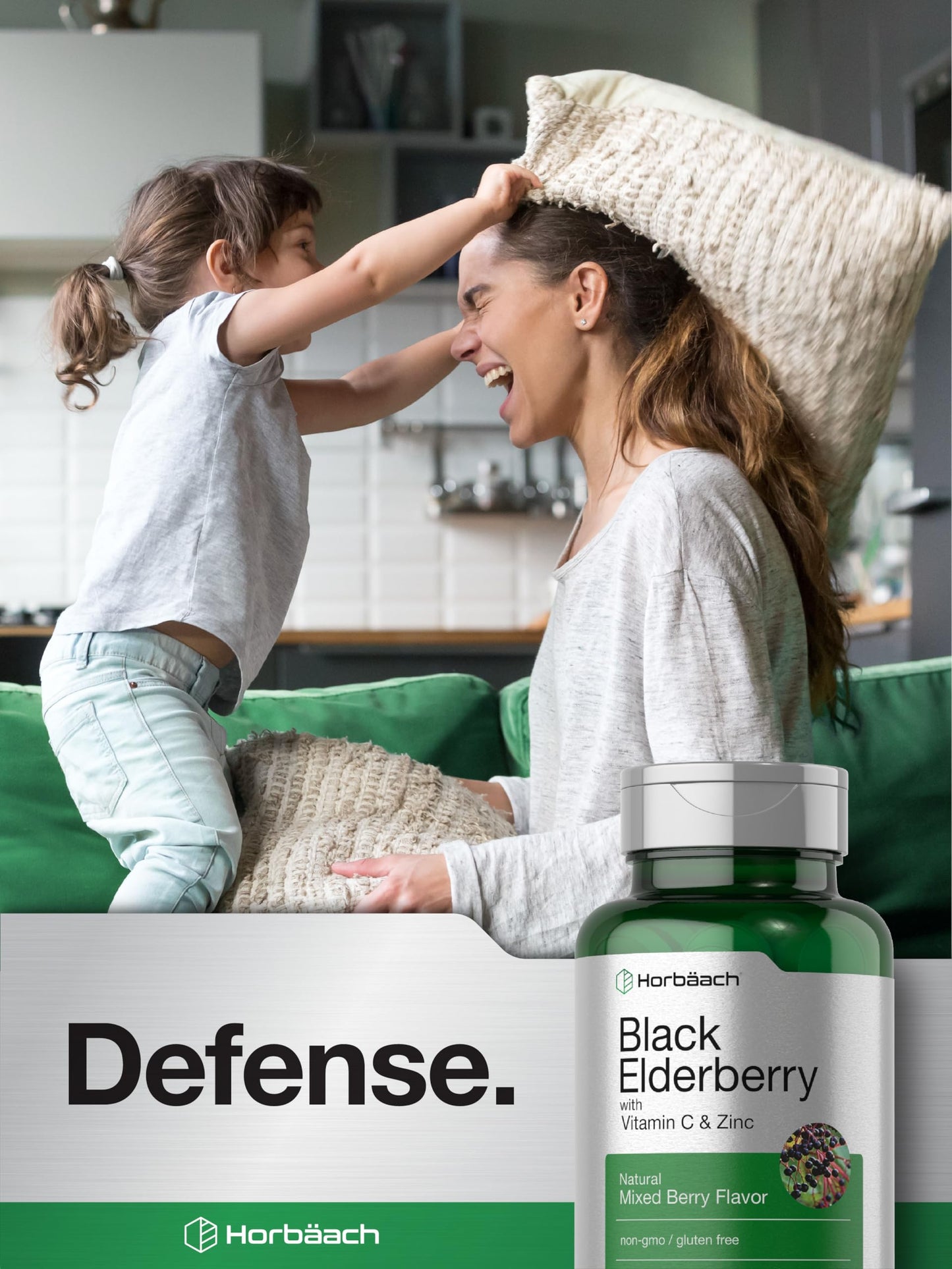 Horbäach Black Elderberry with Vitamin C and Zinc Chewable Tablets, 90 Count