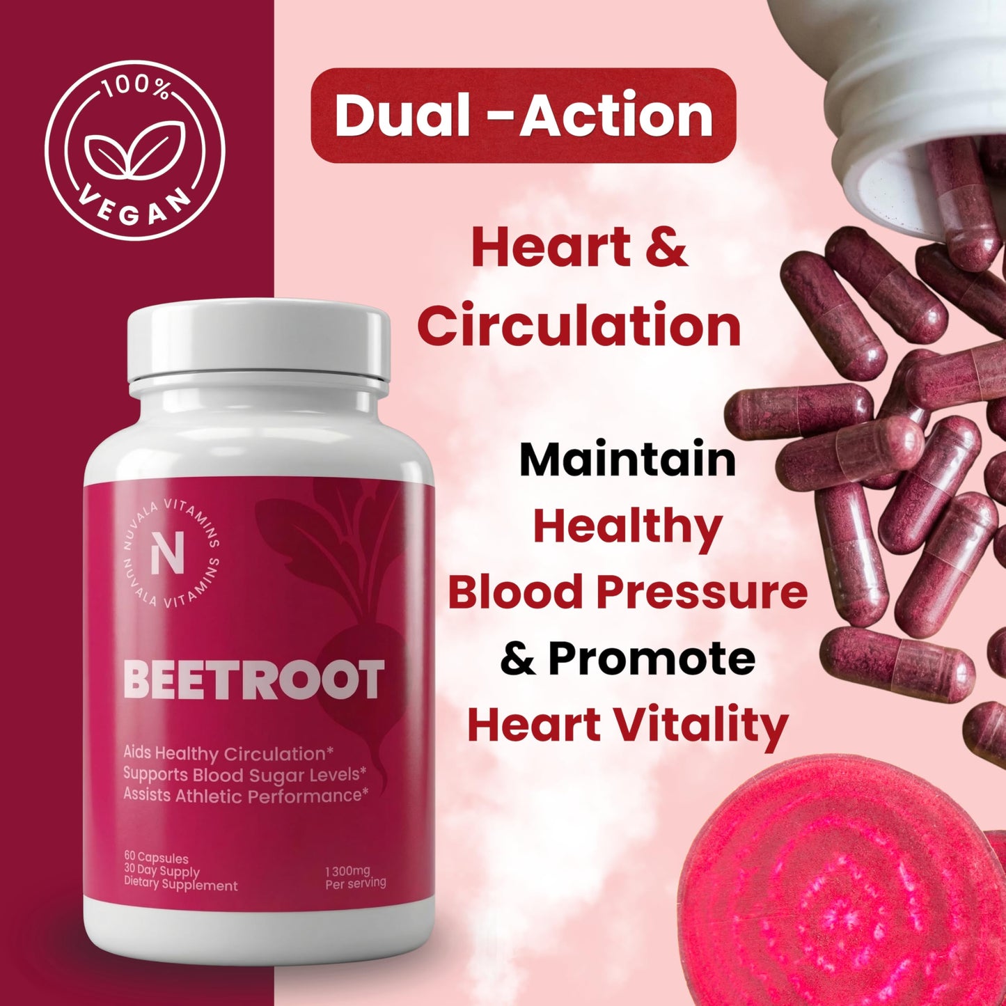 Nuvala Vitamins Beetroot Organic Capsules - 60 Count