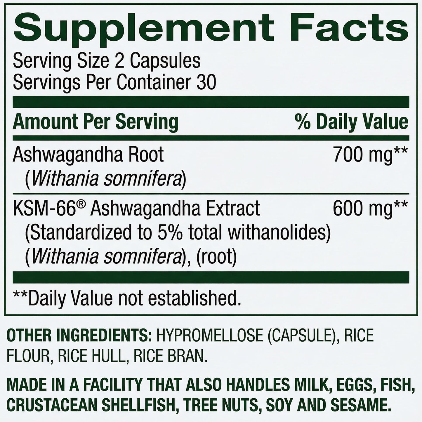 Generic Ashwagandha 1300 mg Extra Strength Capsules, 60 Count
