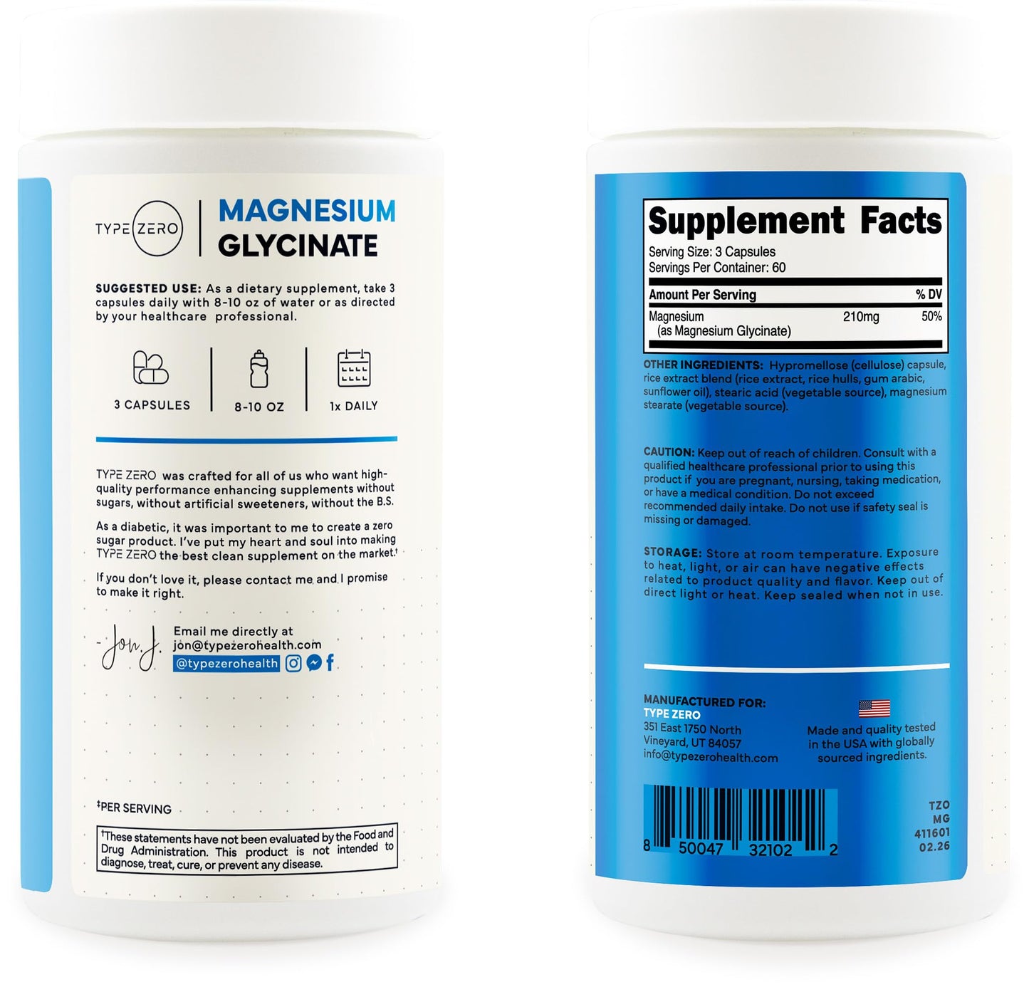 Type Zero Magnesium Glycinate (210mg) Capsule 180 Capsules