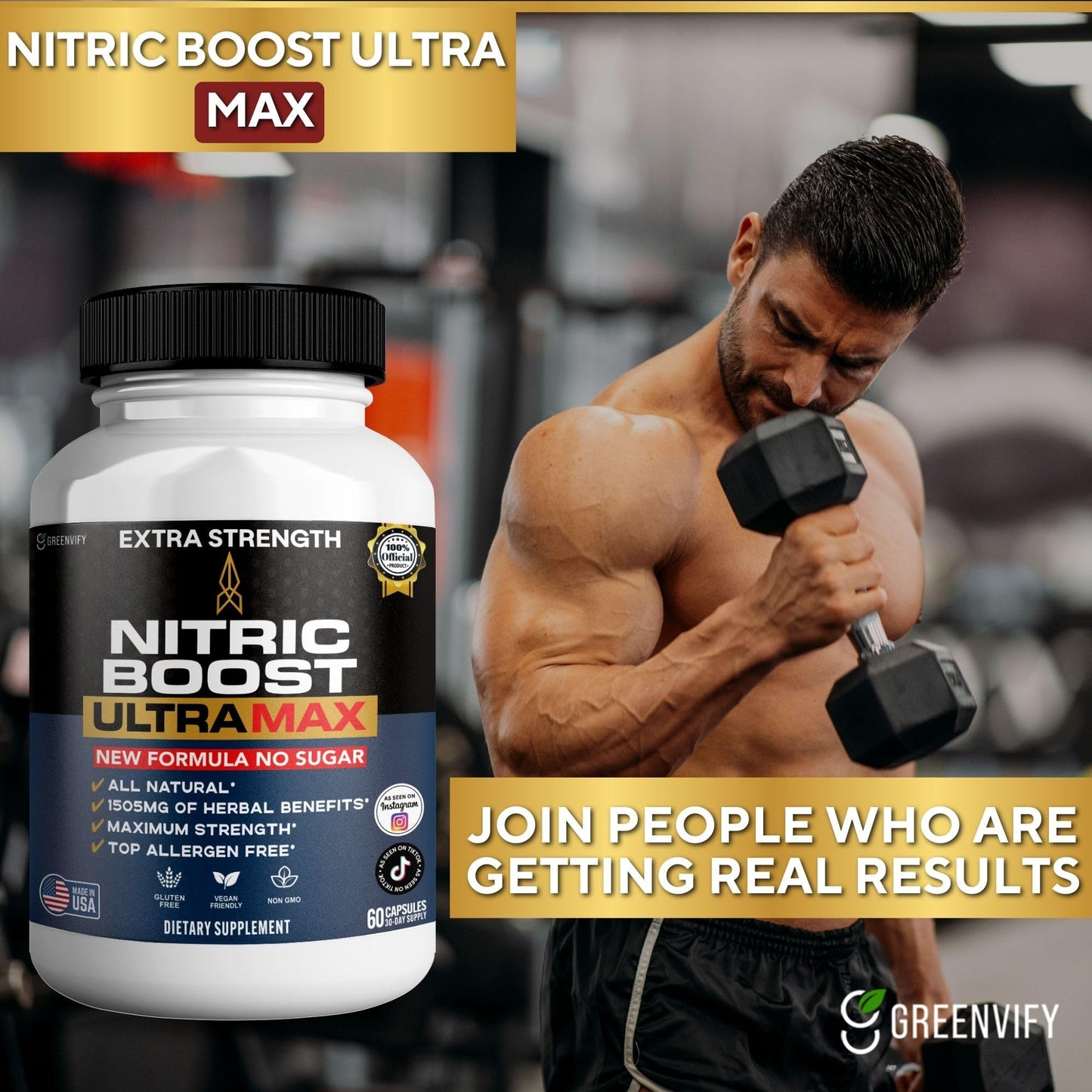 GREENVIFY Nitric Boost UltraMax Extra Strength Maca Root Complex Herbal Blend Capsule, 60 Count