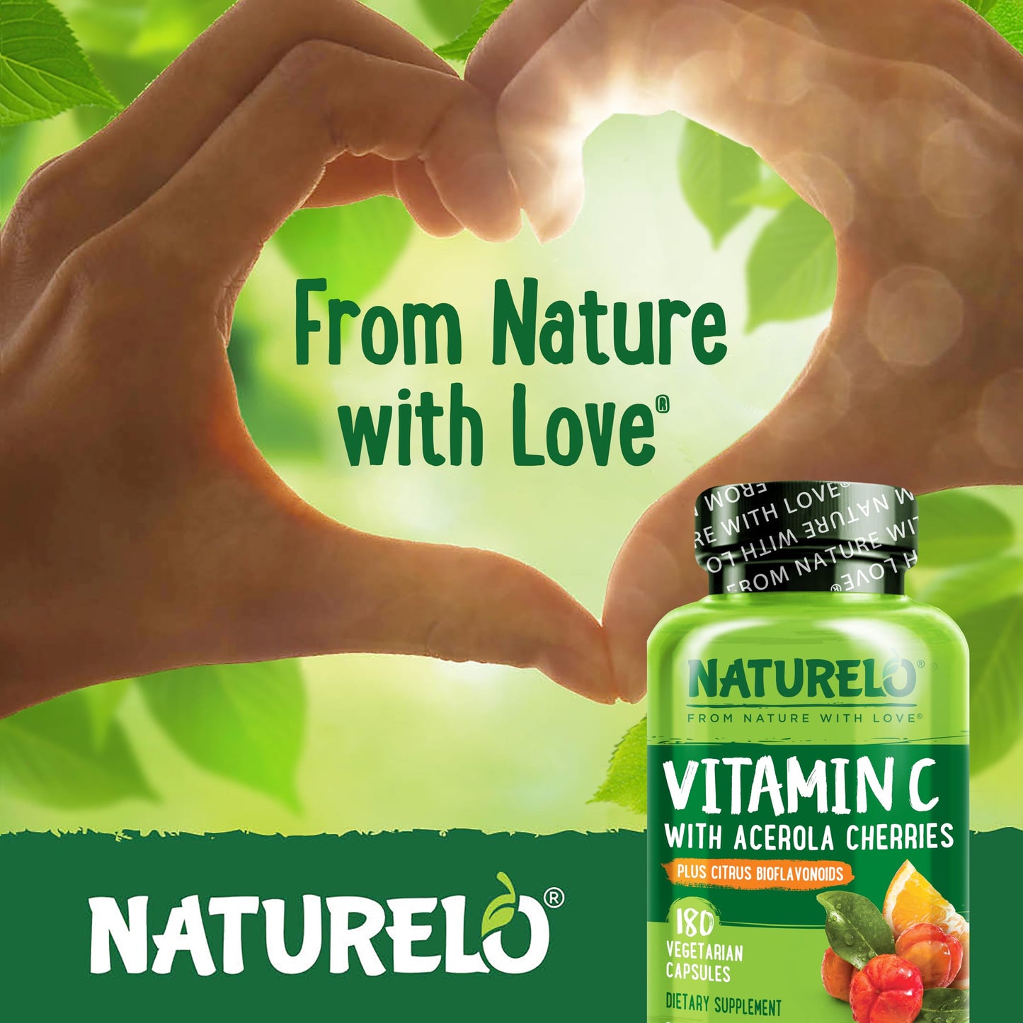 NATURELO Vitamin C with Organic Acerola Cherry Extract and Citrus Bioflavonoids - Vegan Vitamin C Supplement - Immune Support - 500 mg Vitamin C per Capsule, 360 Capsules