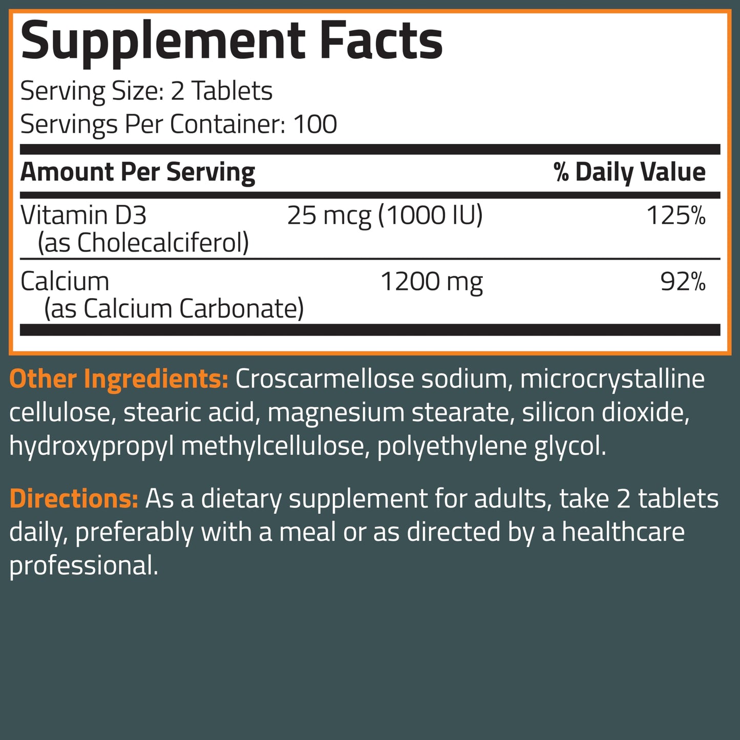 Bronson Calcium 1200mg Per Serving Plus Vitamin D3 1000 IU High Potency Formula Tablet, 200 Tablets