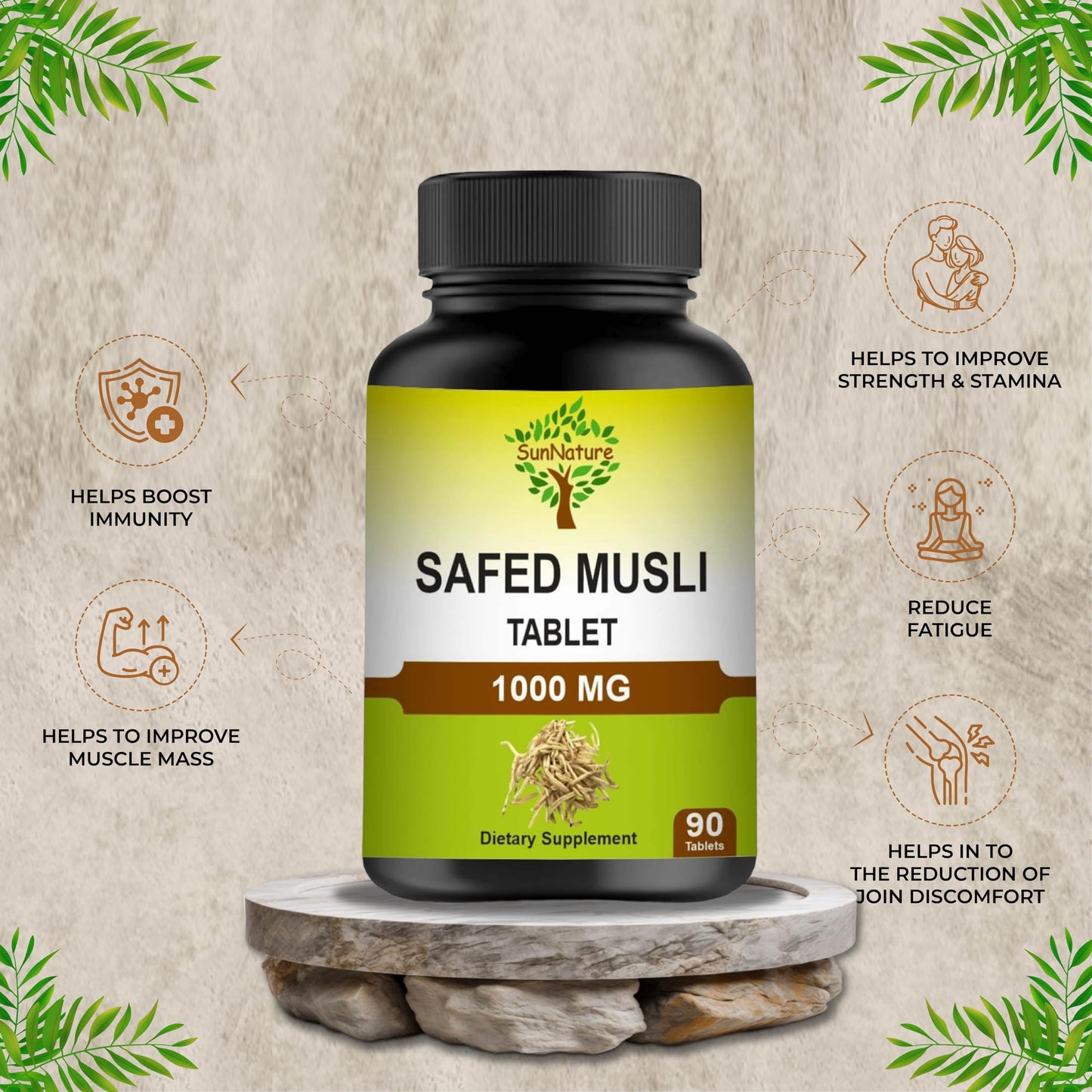 SunNature Safed Musli 1000 mg Tablets, 90 Tablets